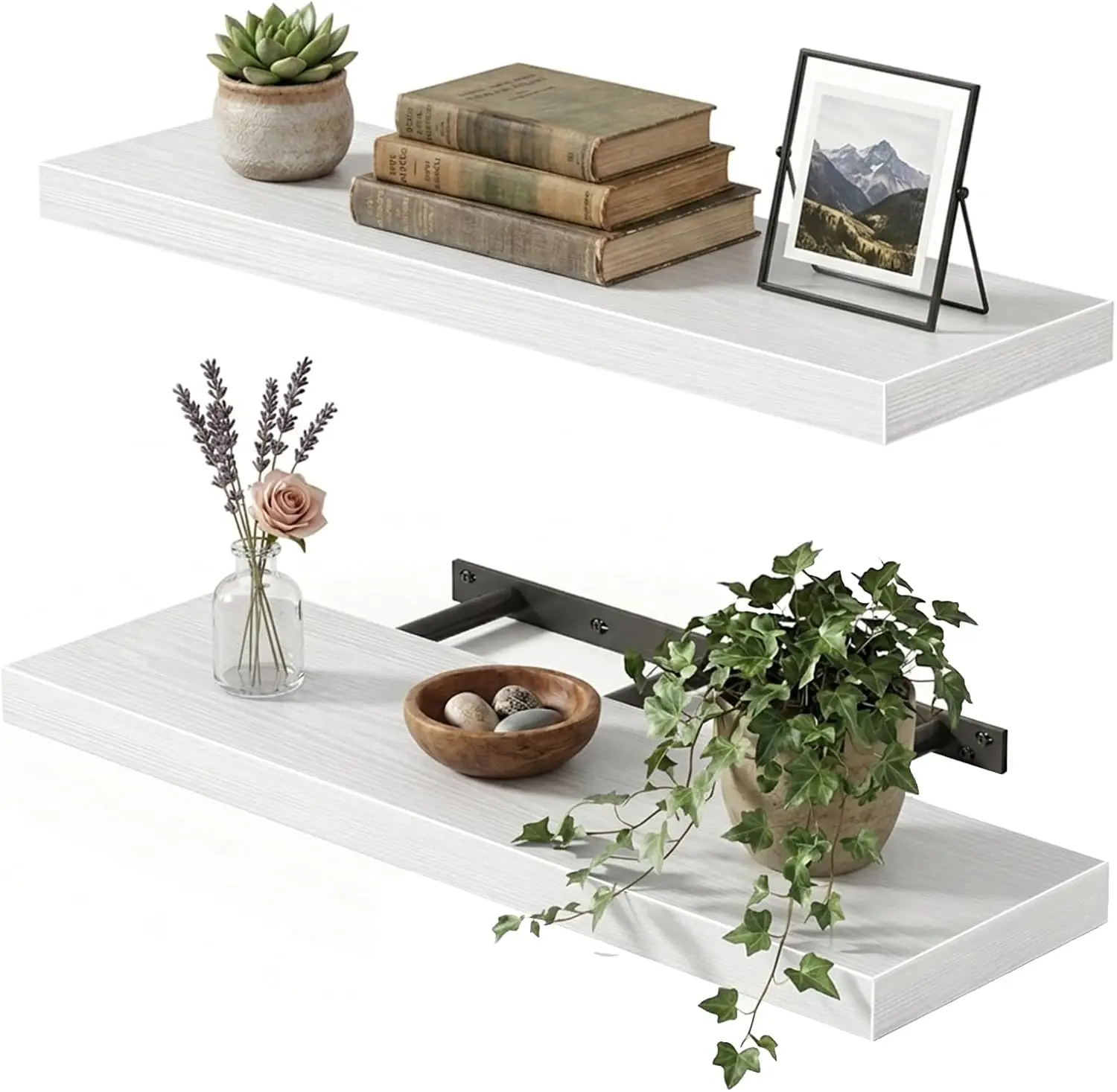 White Shelves, 22" Long Floating Shelves for Living Room, Bedroom, Bathroom and Kitchen, Wall Mounted Shelves for Stora
White Shelves, 22" Long Floating Shelves for Living Room, Bedroom, Bathroom and Kitchen, Wall Mounted Shelves for Stora