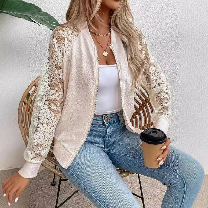 Fashion Black Floral Lace Splicing Long Sleeve Jackets Women's Elegant Stand Collar Coats for Party Work Office Top Women's Coat
Fashion Black Floral Lace Splicing Long Sleeve Jackets Women's Elegant Stand Collar Coats for Party Work Office Top Women's Coat