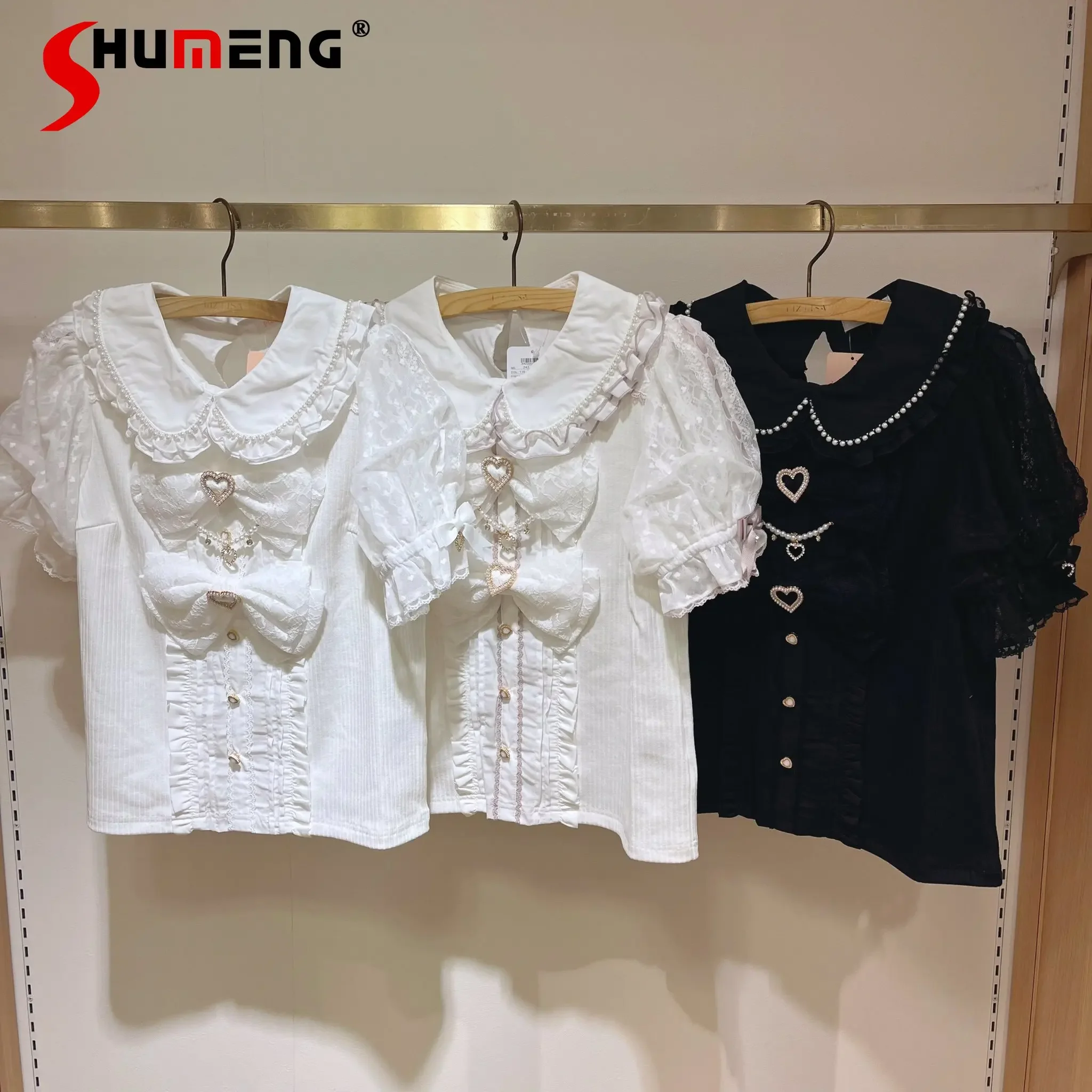 Japanese Style Mine Mass-Produced Sweet Cute Soft Girl Doll Collar Bow Flare Short Sleeve Single-Breasted Shirt Top for Women
Japanese Style Mine Mass-Produced Sweet Cute Soft Girl Doll Collar Bow Flare Short Sleeve Single-Breasted Shirt Top for Women