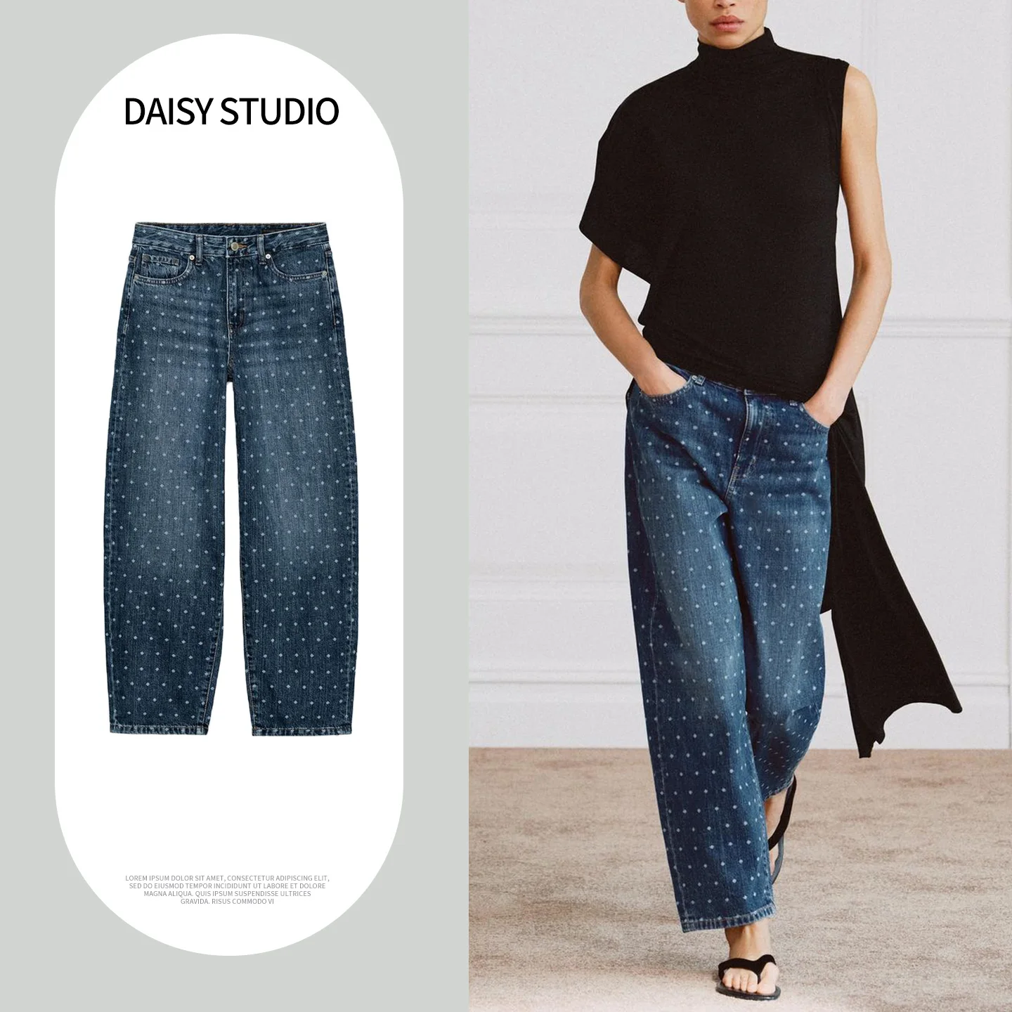 Summer New Women's Zipper Polka Dot Decoration Casual Cone Shaped Jeans mid Waist Loose Fit Polyester Fiber Ladies Jeans
Summer New Women's Zipper Polka Dot Decoration Casual Cone Shaped Jeans mid Waist Loose Fit Polyester Fiber Ladies Jeans