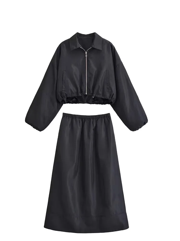 HH женские повседневные костюмы с отложным воротником и длинными рукавами на молнии, короткая куртка + эластичные карманы на талии, плиссированная юбка, комплекты однотонной юбки 
HH женские повседневные костюмы с отложным воротником и длинными рукавами на молнии, короткая куртка + эластичные карманы на талии, плиссированная юбка, комплекты однотонной юбки