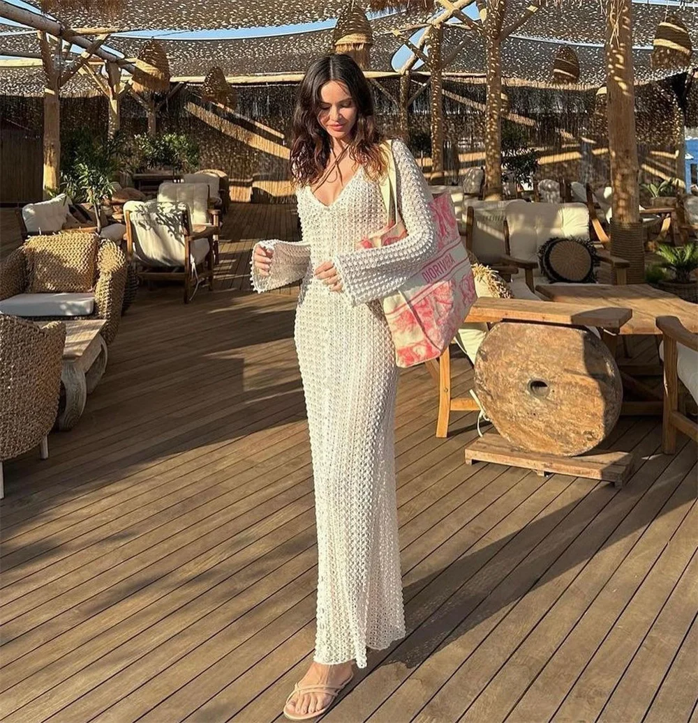 2024 Sexy Summer Hollow Out Cover up Maxi Dress for Women Deep V-Neck Long Sleeve Beach Holiday See-Through Knitwear Dress
2024 Sexy Summer Hollow Out Cover up Maxi Dress for Women Deep V-Neck Long Sleeve Beach Holiday See-Through Knitwear Dress