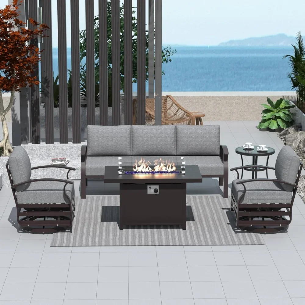 5 Pieces Modern Outdoor Conversation Set with 43in Gas Fire Pit Table, 55000 BTU Propane Fire Pit, Metal Patio Furniture Set
5 Pieces Modern Outdoor Conversation Set with 43in Gas Fire Pit Table, 55000 BTU Propane Fire Pit, Metal Patio Furniture Set