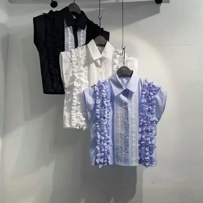 Korean Style Splice Lace Embroidery Short Sleeve Turn-down Collar Slimming Effectiveness Women's Shirt Summer New Arrival
Korean Style Splice Lace Embroidery Short Sleeve Turn-down Collar Slimming Effectiveness Women's Shirt Summer New Arrival