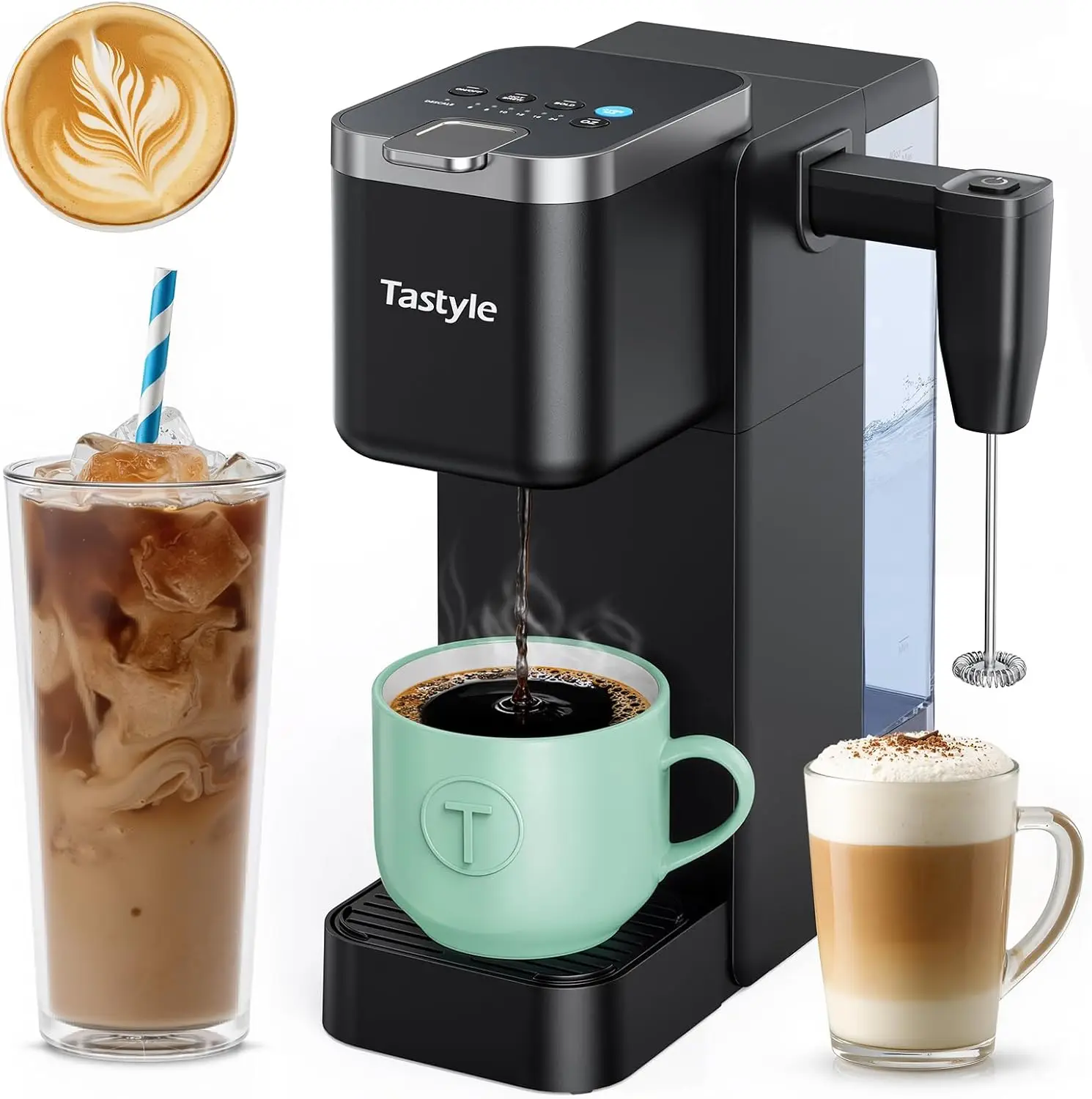 Single Serve Coffee Maker with Built-in Detachable Milk Frother, Iced and Hot Coffee Machine for K
Single Serve Coffee Maker with Built-in Detachable Milk Frother, Iced and Hot Coffee Machine for K