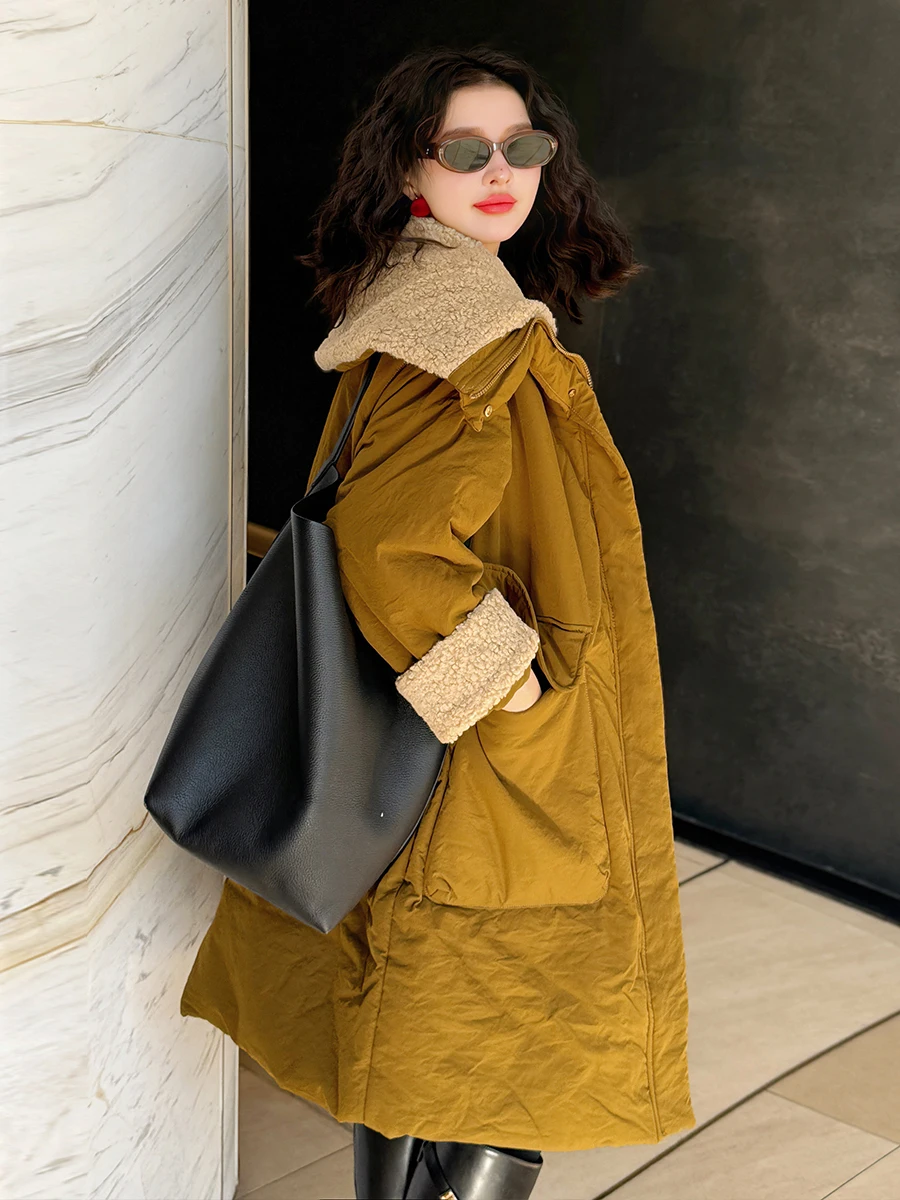 Linda Big Sister Autumn Winter Long Loose Slim Fit Fce Lined Lamb Fur Collar i Cotton Jaet Women's Outerwear
Linda Big Sister Autumn Winter Long Loose Slim Fit Fce Lined Lamb Fur Collar i Cotton Jaet Women's Outerwear