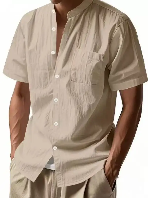 Loose Fit Linen Short Sleeve Shirt Stand Collar Summer Thin Men's Casual Style Color Henry Collar Warm Non Deformable
Loose Fit Linen Short Sleeve Shirt Stand Collar Summer Thin Men's Casual Style Color Henry Collar Warm Non Deformable