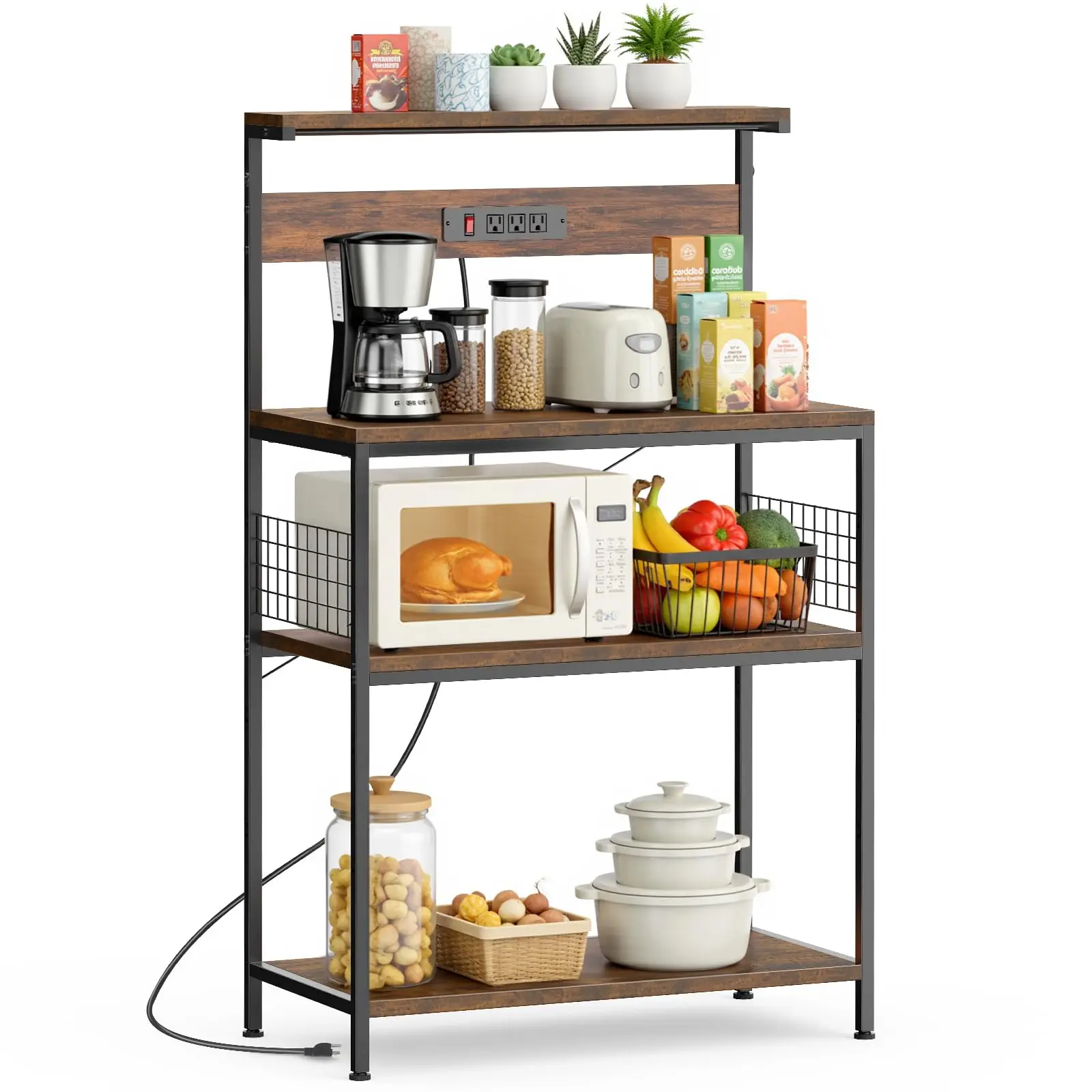 JHK 31.5 Inch Kitchen Bakers Rack with Power Outlet Coffee Bar Table 4 Tiers Microwave Oven Stand Adjustable Storage Shelf
JHK 31.5 Inch Kitchen Bakers Rack with Power Outlet Coffee Bar Table 4 Tiers Microwave Oven Stand Adjustable Storage Shelf