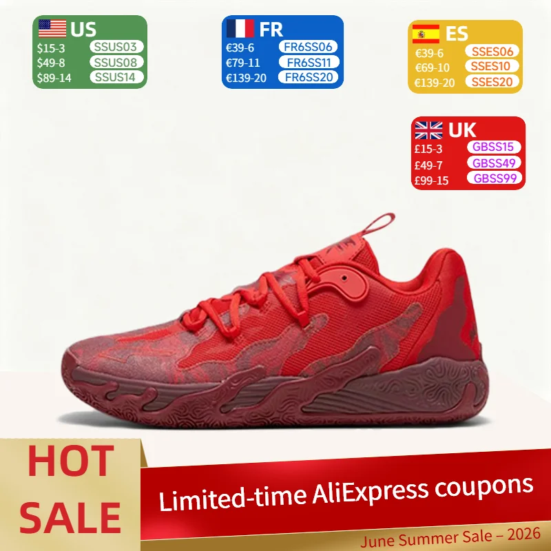 Puma MB.03 Men's Red Low-Top Basketball Shoes: Stylish, Unique, Fashionable, Shock-Absorbing, Non-Slip, and Durable 310519-02
Puma MB.03 Men's Red Low-Top Basketball Shoes: Stylish, Unique, Fashionable, Shock-Absorbing, Non-Slip, and Durable 310519-02