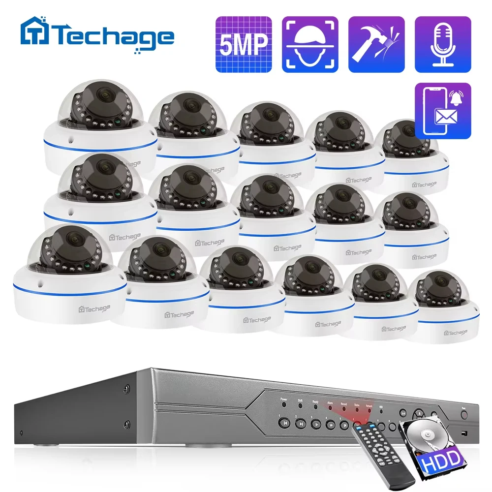 Комплект системы видеонаблюдения Techage 16CH 5MP PoE с NVR, умная домашняя купольная IP-камера H.265 с односторонней аудиосвязью и P2P для видеонаблюдения и безопасности
Комплект системы видеонаблюдения Techage 16CH 5MP PoE с NVR, умная домашняя купольная IP-камера H.265 с односторонней аудиосвязью и P2P для видеонаблюдения и безопасности