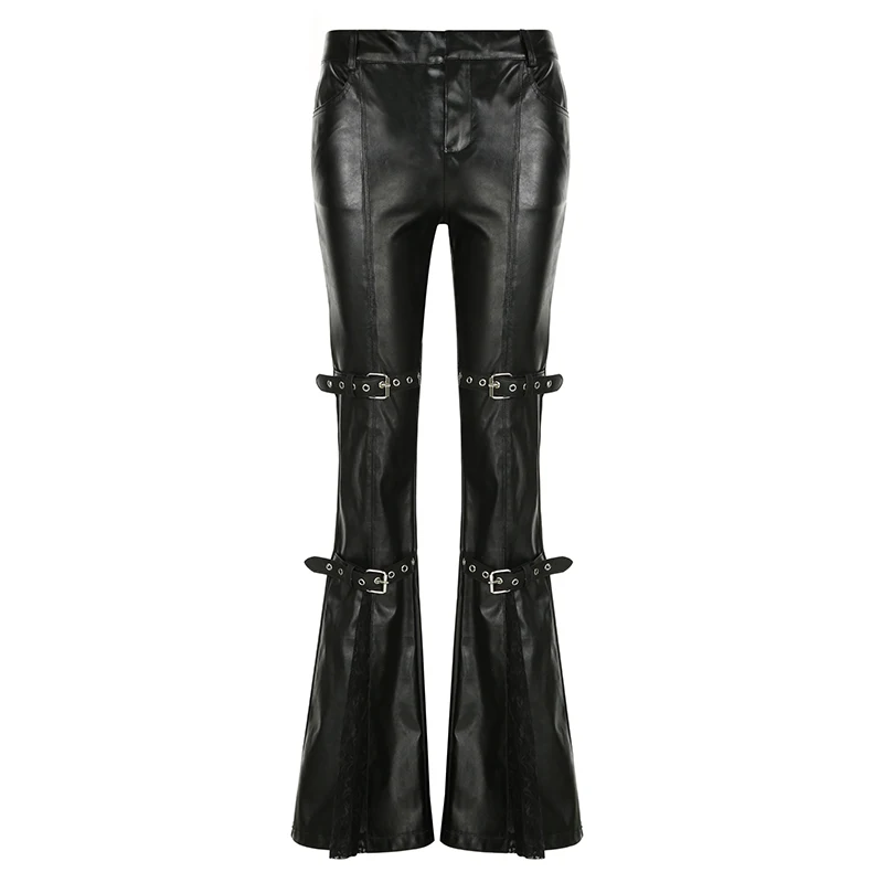 Women Sexy Lace Patchwork Leather Pants Gothic Belts Skinny PU Flare Pants Punk Dark Black Trousers Y2K Retro Autumn Bottoms
Women Sexy Lace Patchwork Leather Pants Gothic Belts Skinny PU Flare Pants Punk Dark Black Trousers Y2K Retro Autumn Bottoms