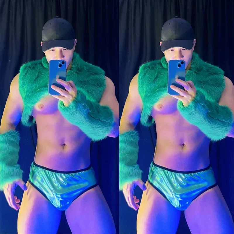 Nightclub Dj Men Dancer Gogo Costume Burning Man Outfit Pole Dance Clothes Green Fur Fluffy Sleeves Patent Leather Briefs XS3143
Nightclub Dj Men Dancer Gogo Costume Burning Man Outfit Pole Dance Clothes Green Fur Fluffy Sleeves Patent Leather Briefs XS3143