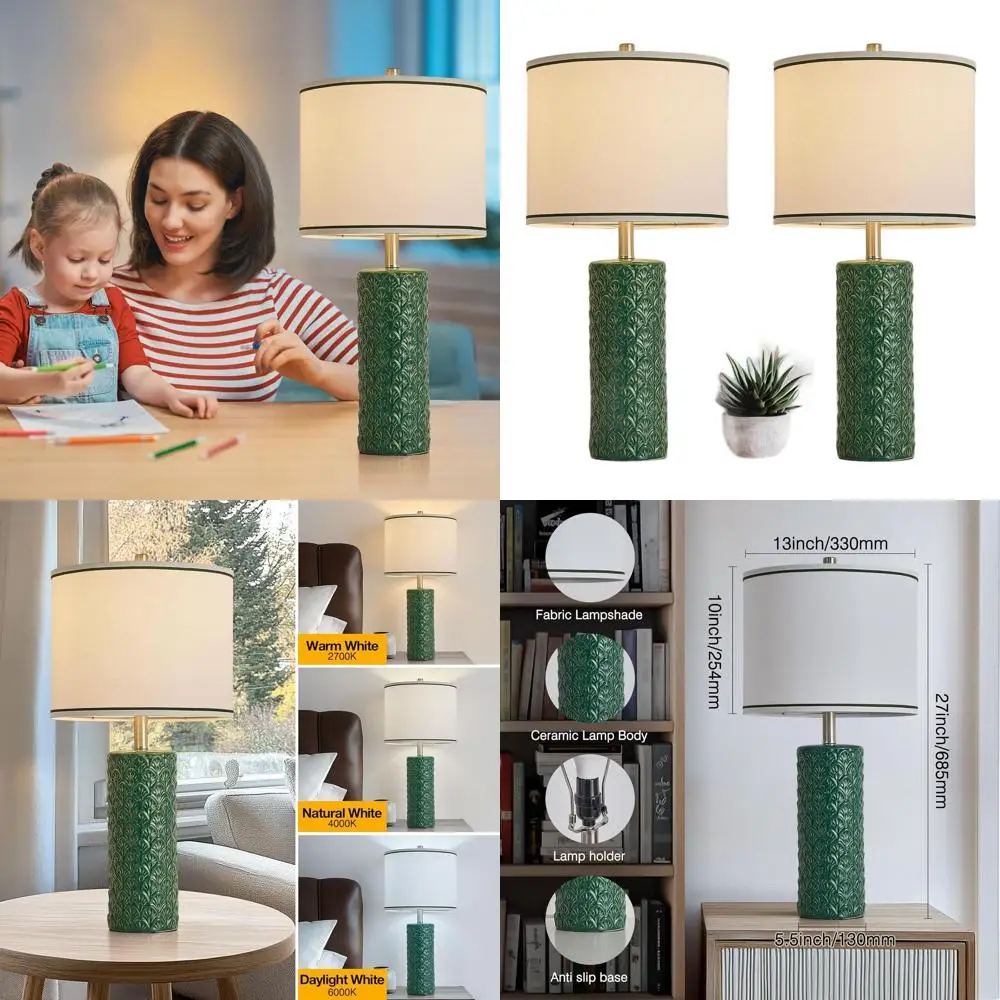 Набор из 2-х зеленых керамических прикроватных ламп, современный фермерский стиль для гостиной, 3 режима освещения, идеально подходит для спальни, ночное освещение
Набор из 2-х зеленых керамических прикроватных ламп, современный фермерский стиль для гостиной, 3 режима освещения, идеально подходит для спальни, ночное освещение