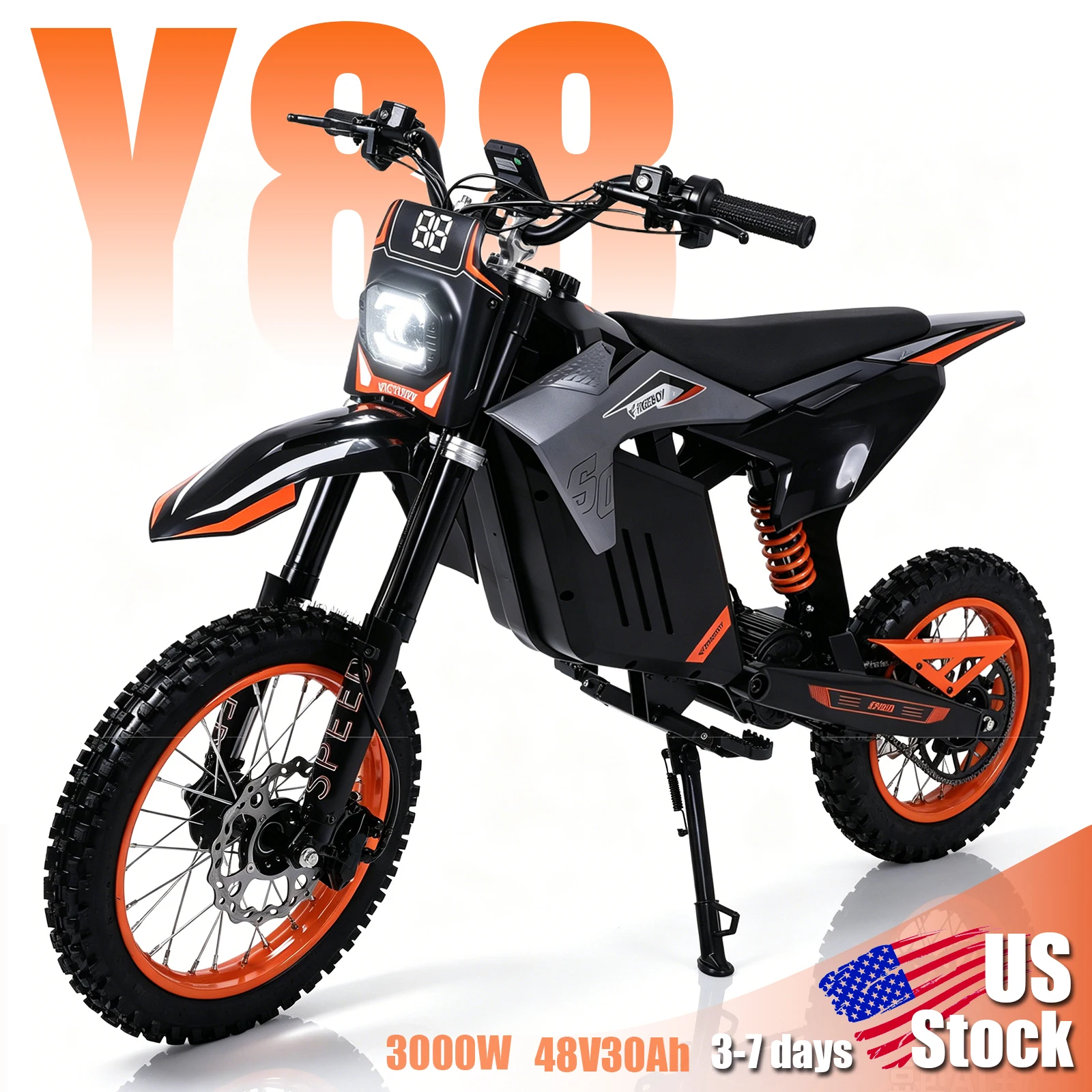 Y88 Electric Dirt Bike for Teens Adults 3000W Brushless Motor 34MPH Max Speed 48V30Ah HighDensity Battery 31Miles Long Range Full Suspension Hydraulic Disc Brakes 14"/12" All-terrain Fat Tires Max Load 150kg IPX6 Waterproof Off-Road Ebike US Stock Direct
Y88 Electric Dirt Bike for Teens Adults 3000W Brushless Motor 34MPH Max Speed 48V30Ah HighDensity Battery 31Miles Long Range Full Suspension Hydraulic Disc Brakes 14"/12" All-terrain Fat Tires Max Load 150kg IPX6 Waterproof Off-Road Ebike US Stock Direct