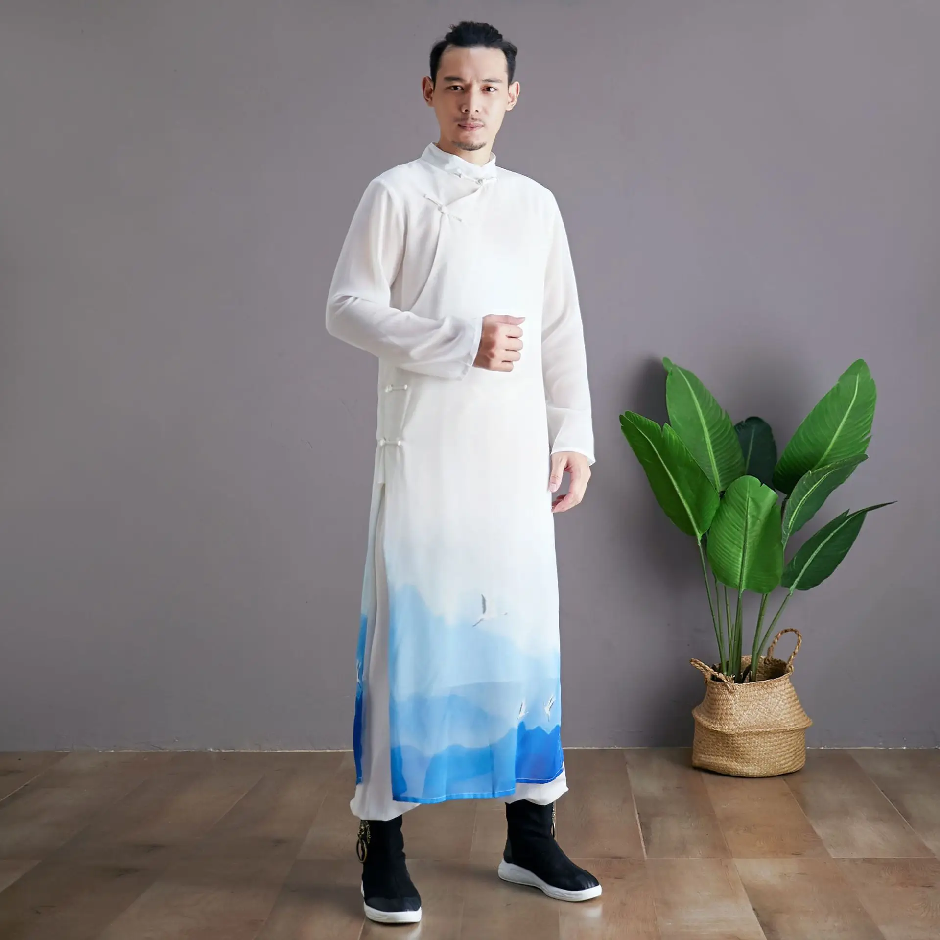 Spring New Tang Suit Robe Men's Tai Ji Martial Arts Kung Fu Performance Ribbon Crane Diagonal Buckle Chiffon Mid-Length
Spring New Tang Suit Robe Men's Tai Ji Martial Arts Kung Fu Performance Ribbon Crane Diagonal Buckle Chiffon Mid-Length