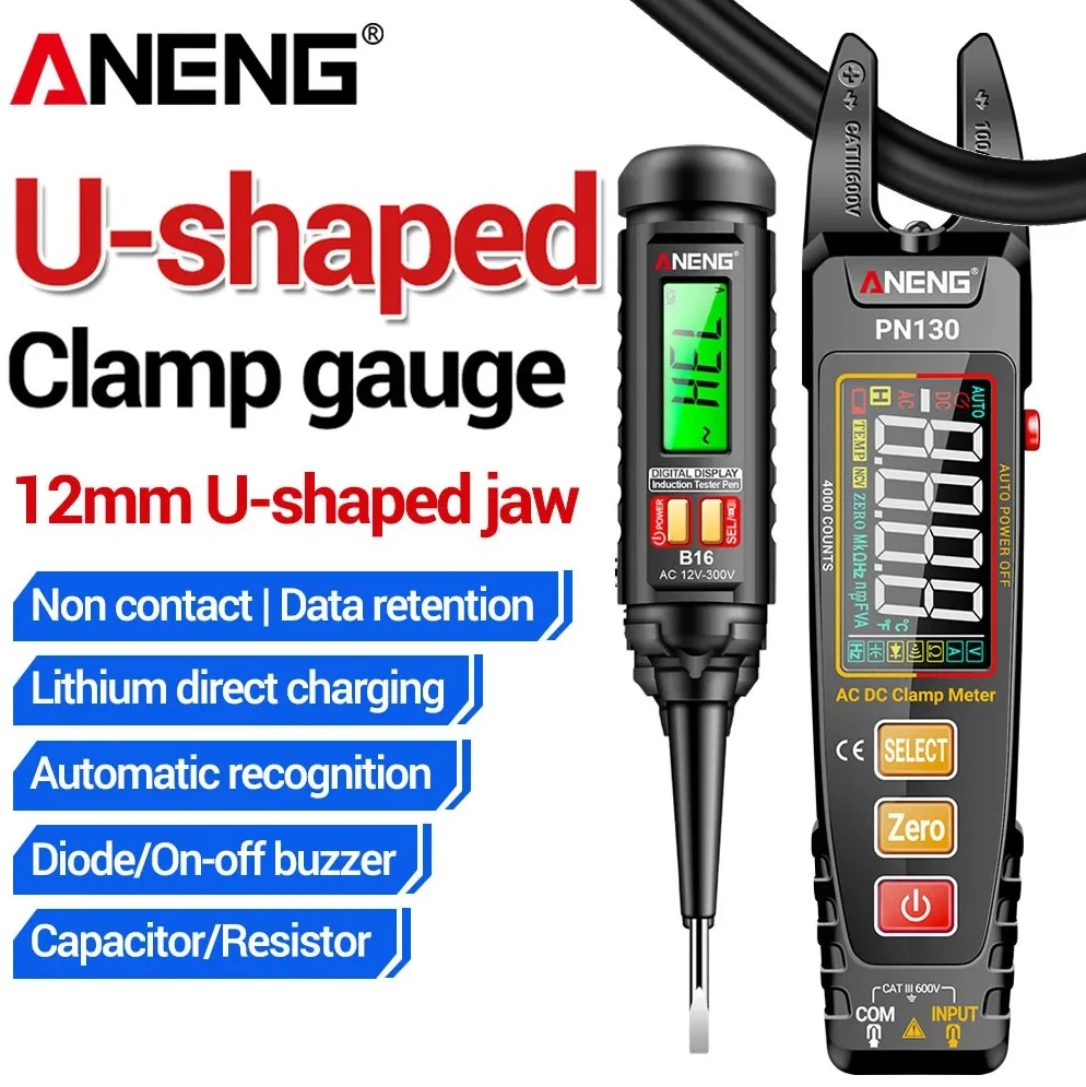Intelligent Multimeter Current Clamp Meter 4000 Counts AC/DC Voltage Resistance Testers ANENG PN130+B16 Digital Detected Pen Kit
Intelligent Multimeter Current Clamp Meter 4000 Counts AC/DC Voltage Resistance Testers ANENG PN130+B16 Digital Detected Pen Kit