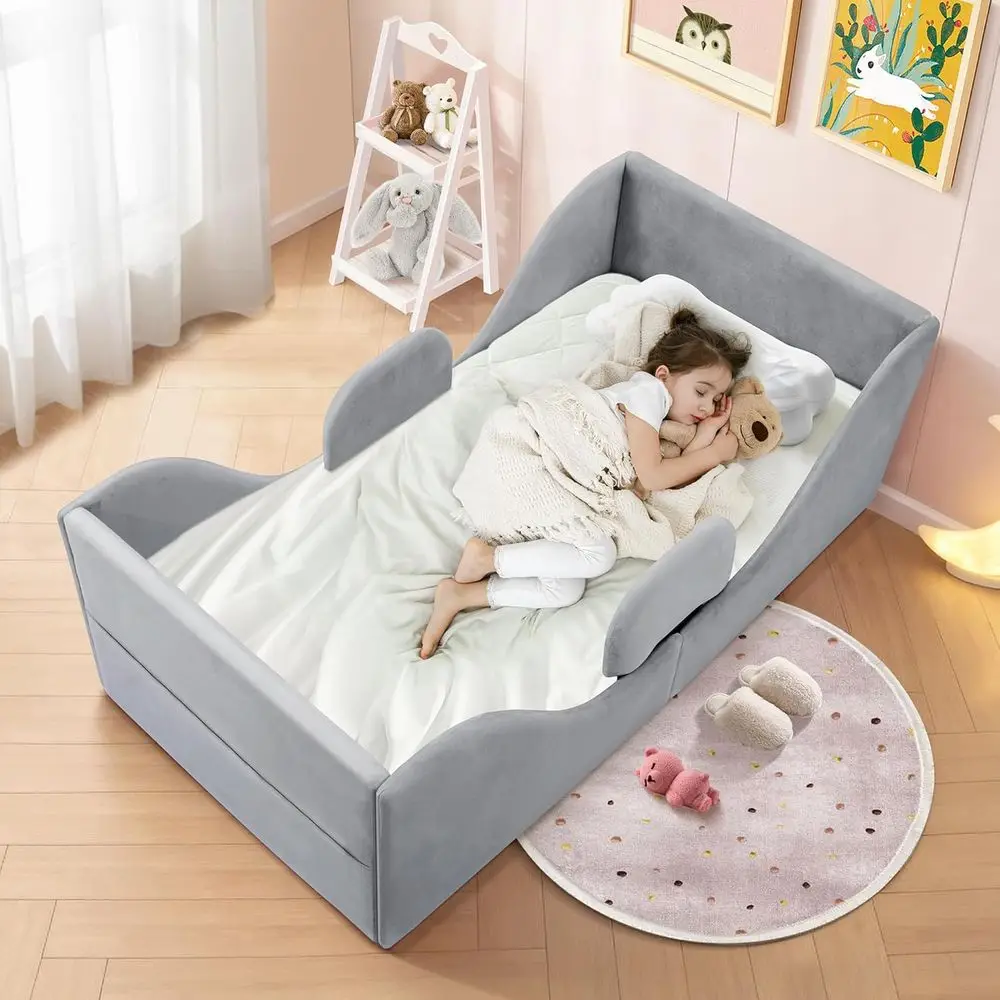 Grey Velvet Toddler Bed with Safety Rails, Suitable for Kids 1-7 Years, Certified Soft and Comfortable
Grey Velvet Toddler Bed with Safety Rails, Suitable for Kids 1-7 Years, Certified Soft and Comfortable