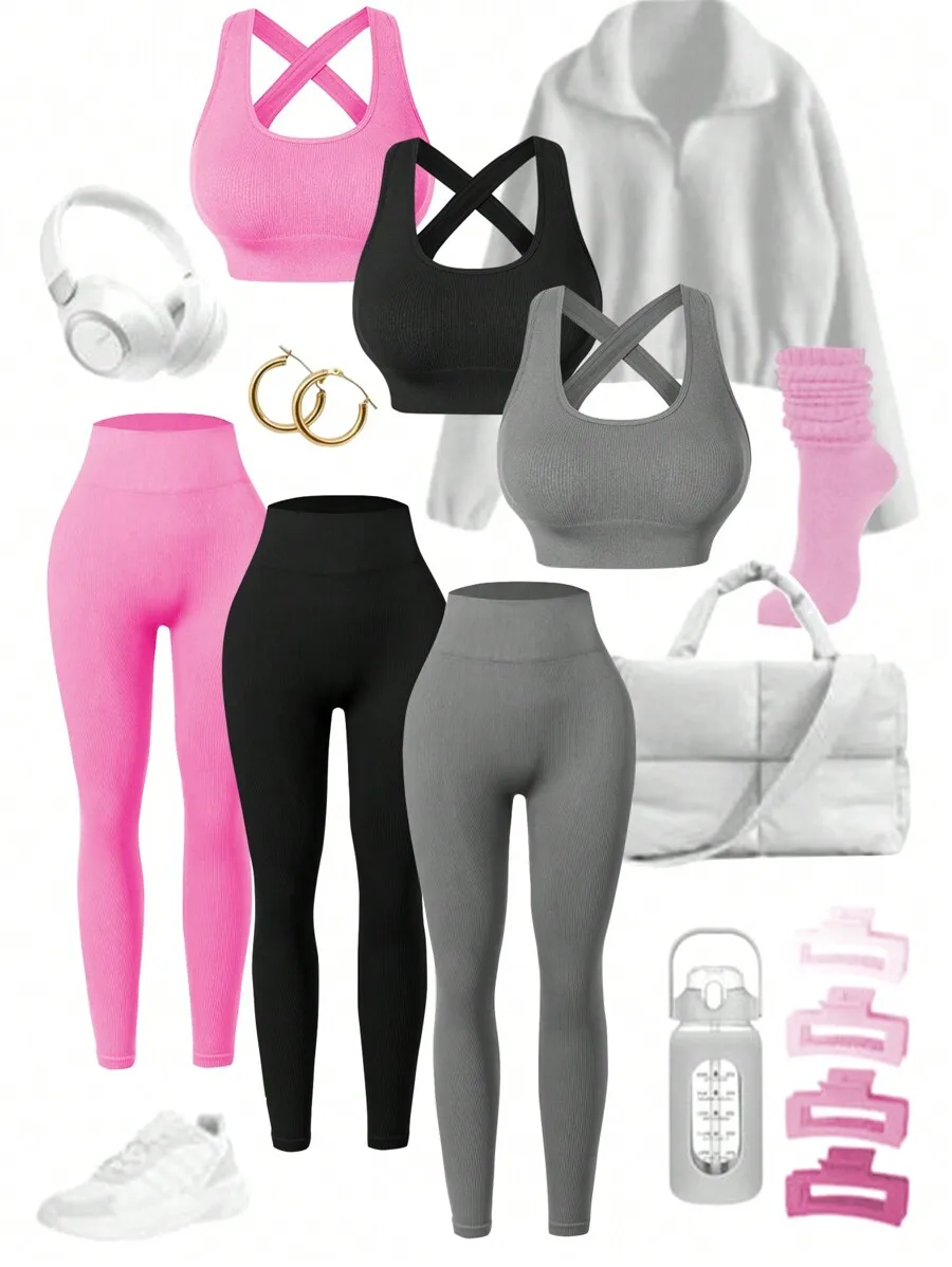 Women Solid Color Cross Strap Yoga Sports Workout Set Leggings Bra Top
Women Solid Color Cross Strap Yoga Sports Workout Set Leggings Bra Top