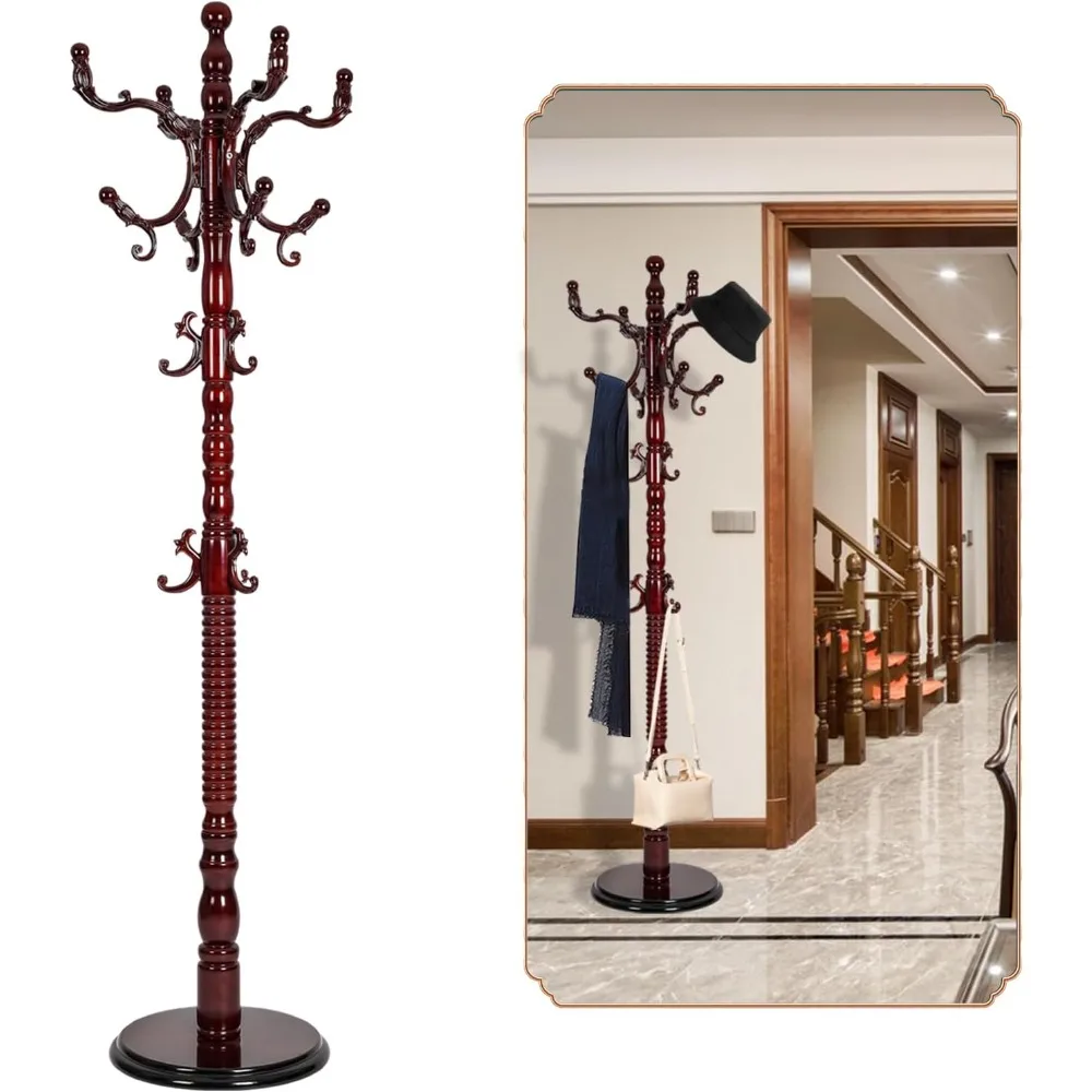 Coat Rack Freestanding, Wooden Tree Coat Rack Stand with 3 Adjustable Sizes Coat Tree and 14 Hooks
Coat Rack Freestanding, Wooden Tree Coat Rack Stand with 3 Adjustable Sizes Coat Tree and 14 Hooks