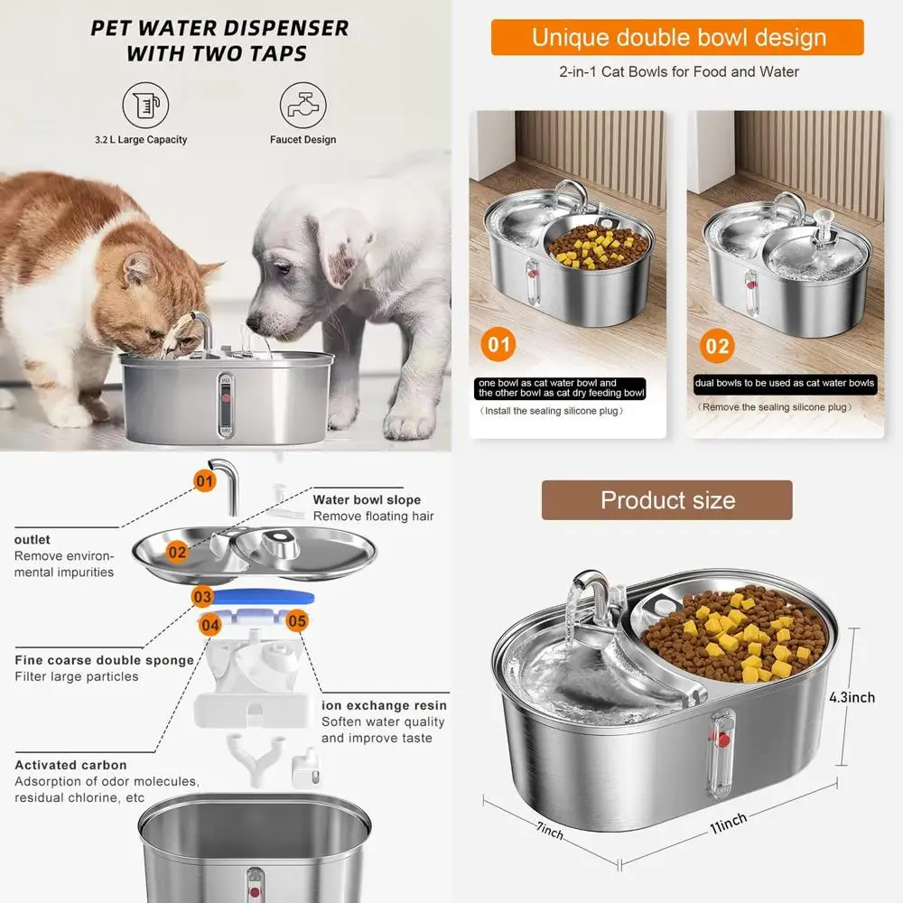 Фонтан для воды для кошек с двойной чашей, 3 л/101 унций, поилка для домашних животных из нержавеющей стали, миски для кошек 2-в-1 для пищевой воды (воды), ультра-Si
Фонтан для воды для кошек с двойной чашей, 3 л/101 унций, поилка для домашних животных из нержавеющей стали, миски для кошек 2-в-1 для пищевой воды (воды), ультра-Si