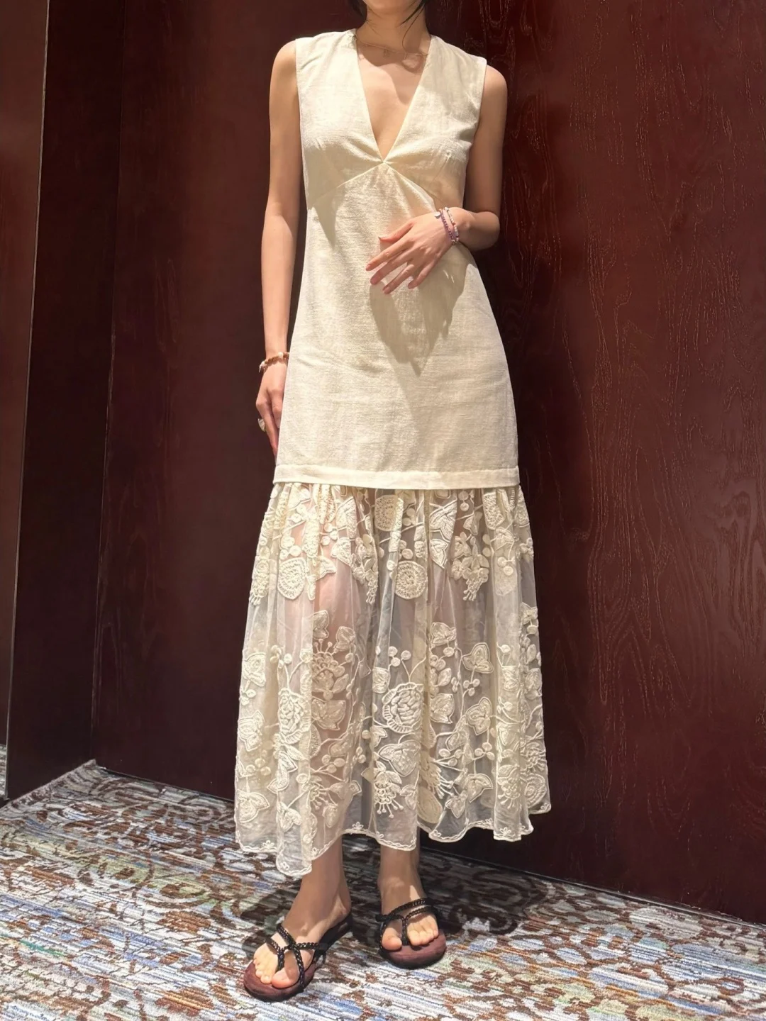 Spring Summer V-Ne Linen Cotton Blend Dr Embroidered Tulle Splicing Midi Gentle Fairy Skirt Loose Fit Casual Wedding
Spring Summer V-Ne Linen Cotton Blend Dr Embroidered Tulle Splicing Midi Gentle Fairy Skirt Loose Fit Casual Wedding