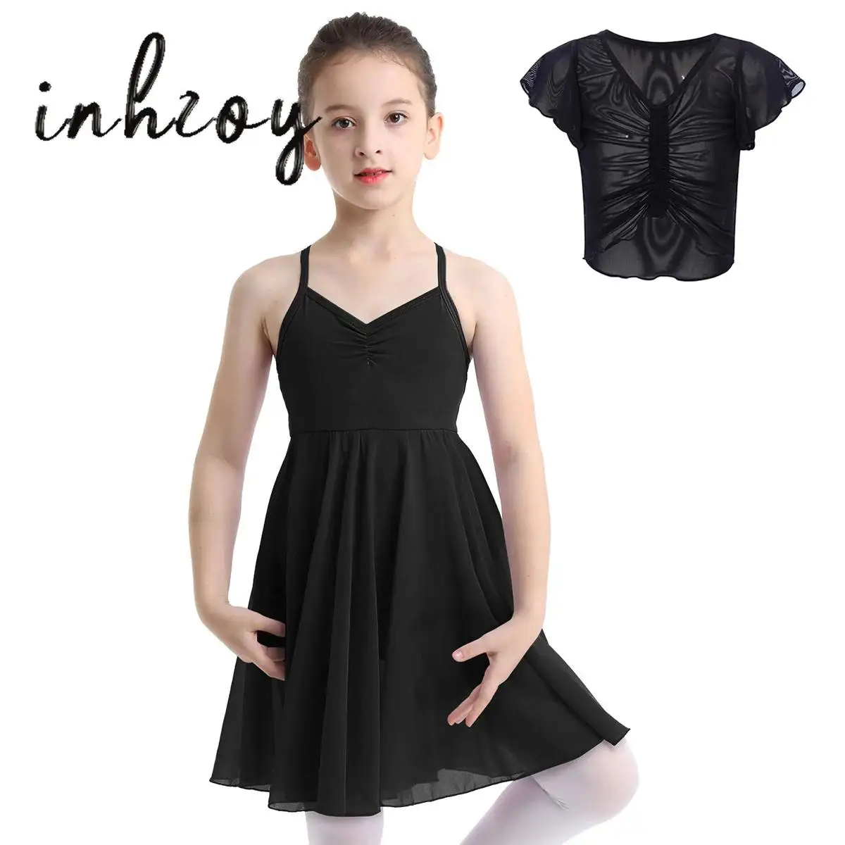 2Pcs/Set Kids Girls Ballet Dress Cotton Spaghetti Strap Crisscross Back Dress+Ruffled Sleeves Ruched Sheer Mesh Crop Top T-shirt
2Pcs/Set Kids Girls Ballet Dress Cotton Spaghetti Strap Crisscross Back Dress+Ruffled Sleeves Ruched Sheer Mesh Crop Top T-shirt