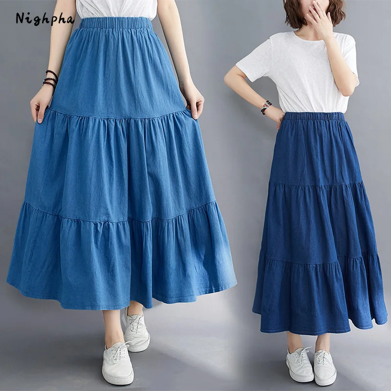 Denim Midi Skirt for Summer Vintage Elastic High Waist Medium Long Skirt Loose Causal Jeans Skirts Plus Size Women's Clothing
Denim Midi Skirt for Summer Vintage Elastic High Waist Medium Long Skirt Loose Causal Jeans Skirts Plus Size Women's Clothing