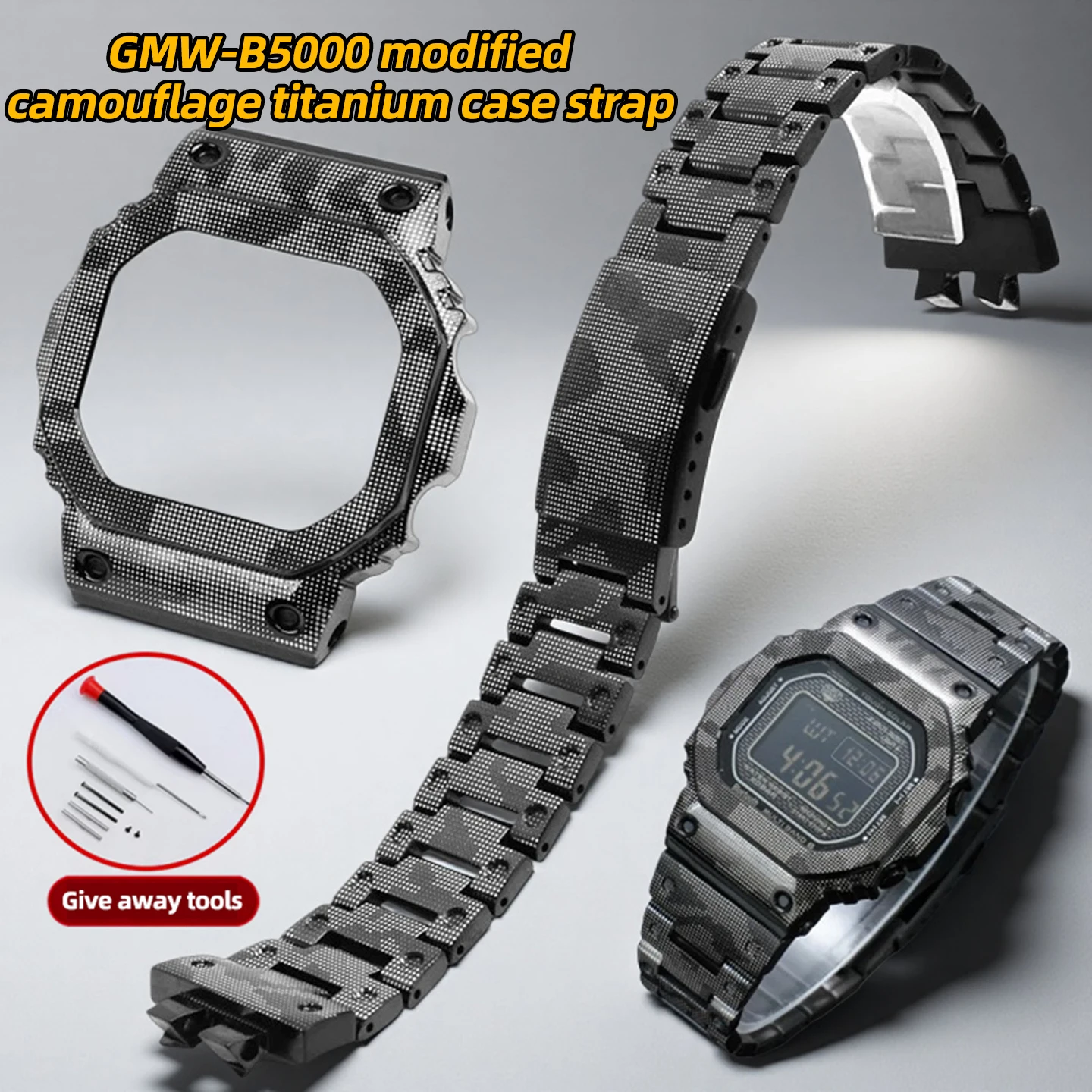 GMW-B5000 MRG-B5000 Camouflage Titanium Alloy Mod Kit For Casio 3459 G-SHOCK gmw-b5000 Modified Case Watchband With Tool
GMW-B5000 MRG-B5000 Camouflage Titanium Alloy Mod Kit For Casio 3459 G-SHOCK gmw-b5000 Modified Case Watchband With Tool