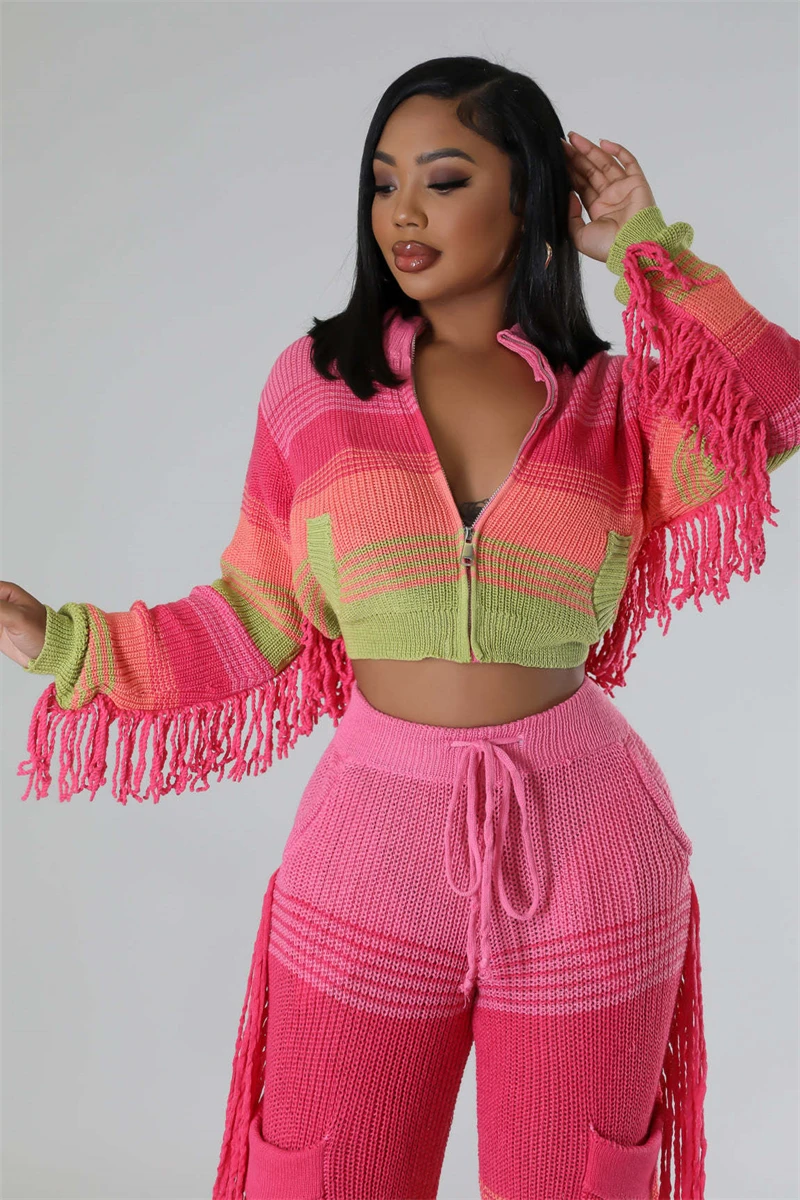 Colorblock Knitted 2 Piece Sets Women Outfit Fall Clothes 2024 Women Tassel Sweater Top and Pant Sets Casual Knitting Woman Sets
Colorblock Knitted 2 Piece Sets Women Outfit Fall Clothes 2024 Women Tassel Sweater Top and Pant Sets Casual Knitting Woman Sets