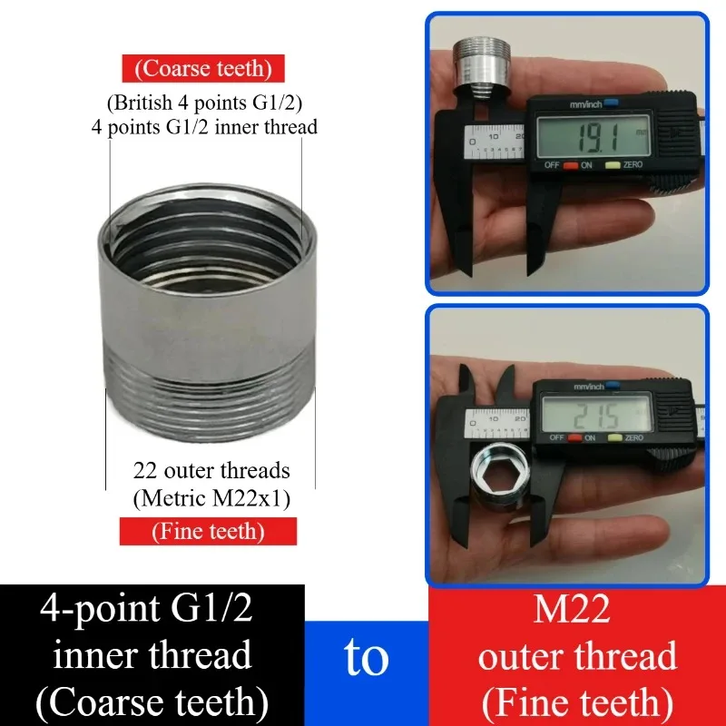 Brass Faucet Adapter, 4-Point(G1/2 ) Coarse Inner Thread to M22 Fine Outer Thread, Durable & Corrosion-Resistant
Brass Faucet Adapter, 4-Point(G1/2 ) Coarse Inner Thread to M22 Fine Outer Thread, Durable & Corrosion-Resistant