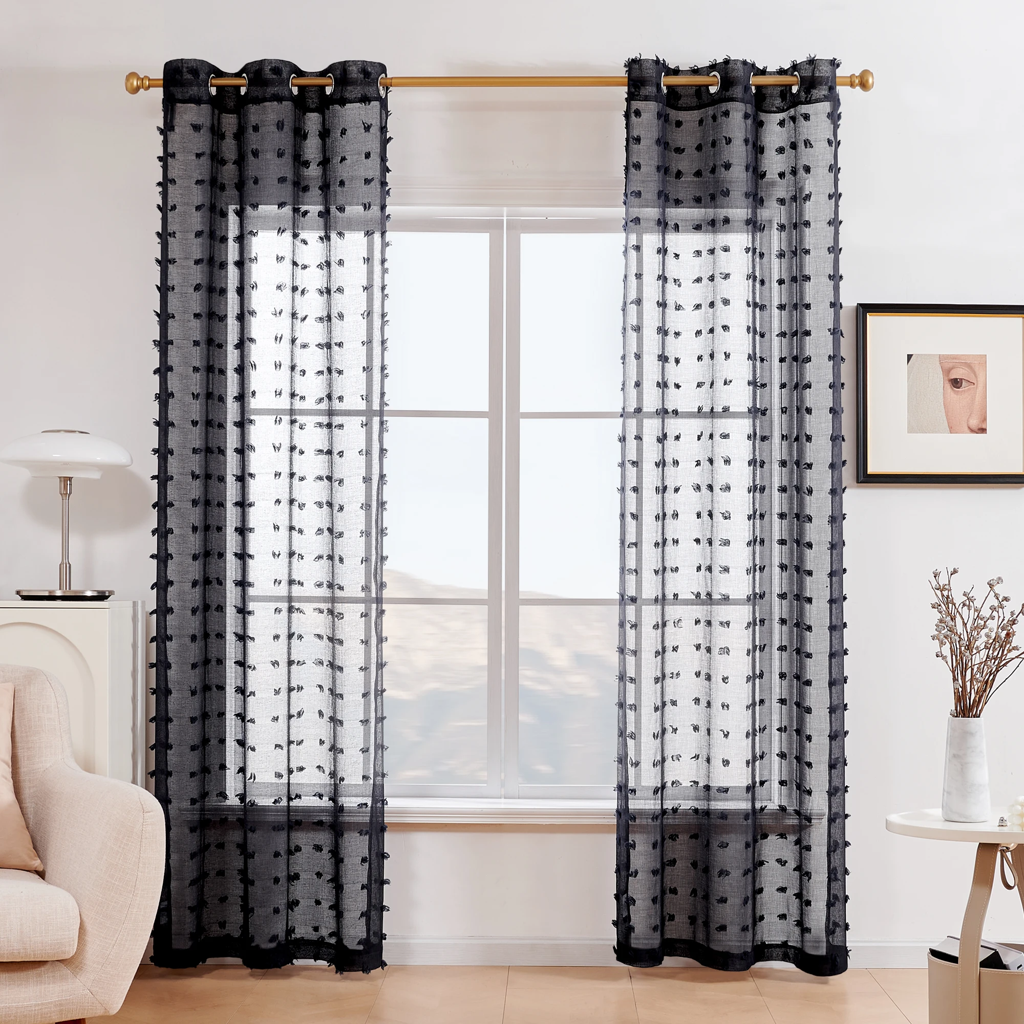 Deconovo 2 Panels Solid Sheer Curtains Dotted Cutwork Voile Window Drapes with 6 White Grommets for Bedroom Living Room Home Decor
Deconovo 2 Panels Solid Sheer Curtains Dotted Cutwork Voile Window Drapes with 6 White Grommets for Bedroom Living Room Home Decor