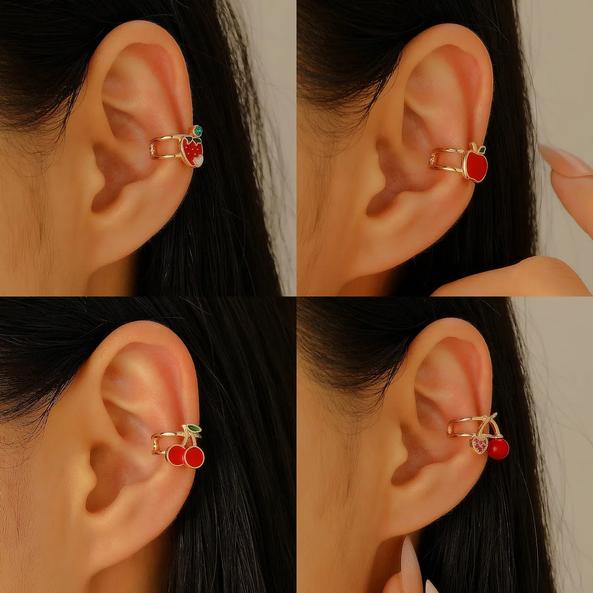 Sweet Red Cherry Ear Clips for Women Cute Fruit Strawberry Design Gold Color No Piercing Ear Cuff Earring Fashion Party Jewelry
Sweet Red Cherry Ear Clips for Women Cute Fruit Strawberry Design Gold Color No Piercing Ear Cuff Earring Fashion Party Jewelry