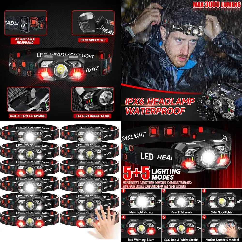 Набор из 12 перезаряжаемых светодиодных налобных фонарей мощностью 3000 люмен с датчиком движения, многорежимный, для активного отдыха
Набор из 12 перезаряжаемых светодиодных налобных фонарей мощностью 3000 люмен с датчиком движения, многорежимный, для активного отдыха