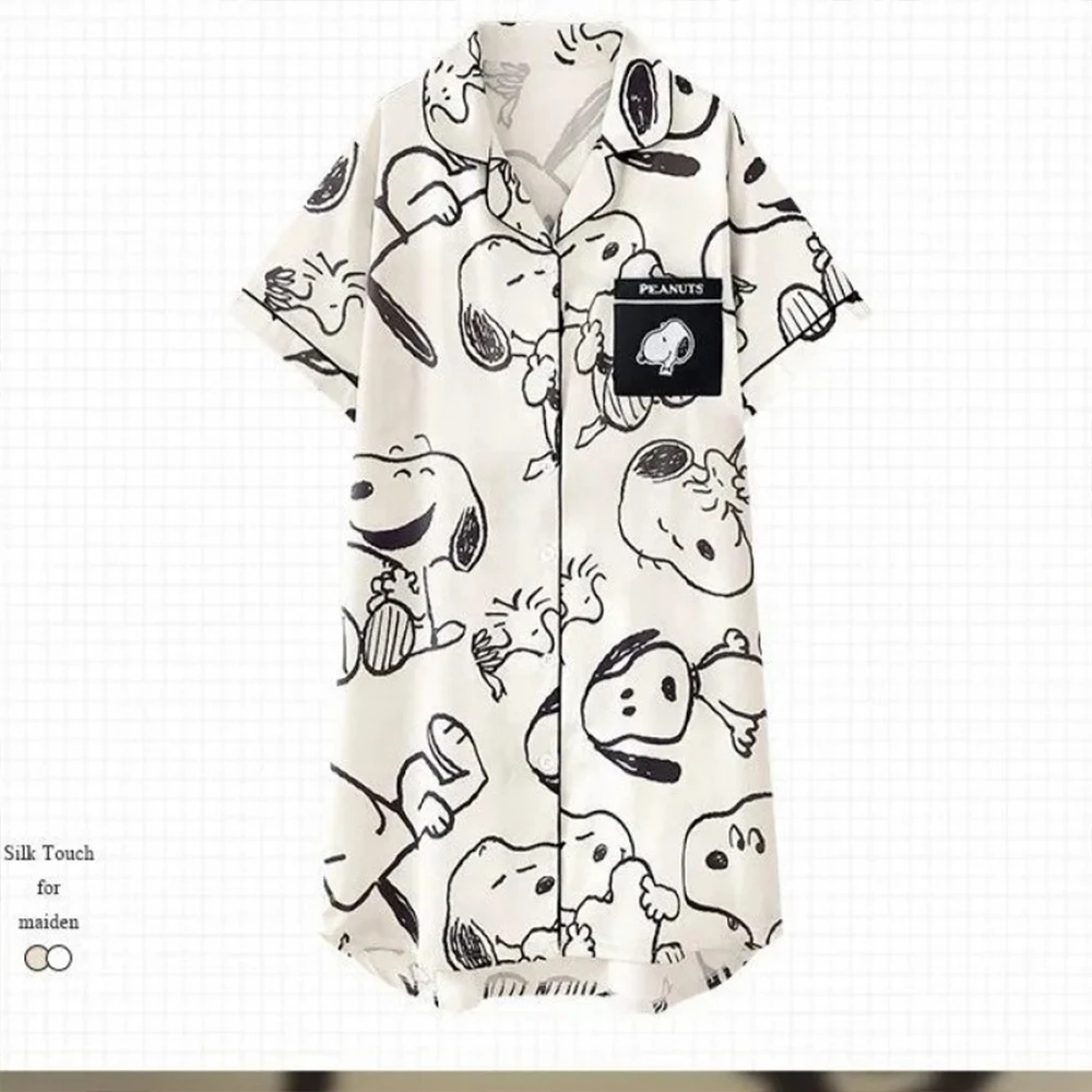 Anime Snoopy Women's Cute Cartoon Short Sleeve Print Silk Button Sleeping Skirt Home Summer Comfortable Casual Girls Homewear
Anime Snoopy Women's Cute Cartoon Short Sleeve Print Silk Button Sleeping Skirt Home Summer Comfortable Casual Girls Homewear