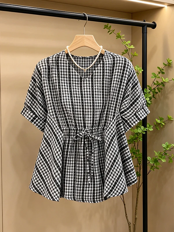 plus Size Belted Short Sleeve Shirt Women's Summer New Style Conceal Meat Slimming Asymmetrical Top Korean Style Commute Wind
plus Size Belted Short Sleeve Shirt Women's Summer New Style Conceal Meat Slimming Asymmetrical Top Korean Style Commute Wind