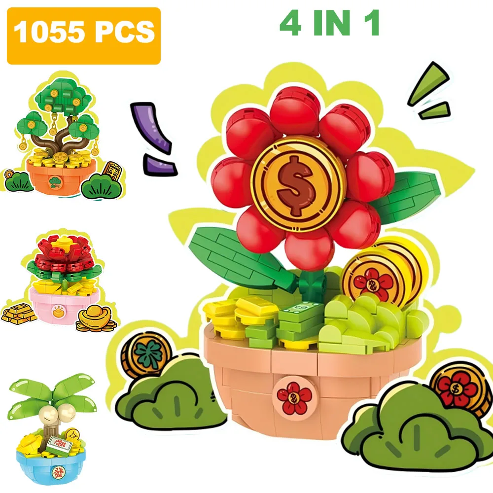 MOC Money Tree Money Flower Building Blocks 4 in 1 Coconut Trees Gold Ingots Desktop Ornaments Bricks Toys for Children DIY Gift 
MOC Money Tree Money Flower Building Blocks 4 in 1 Coconut Trees Gold Ingots Desktop Ornaments Bricks Toys for Children DIY Gift