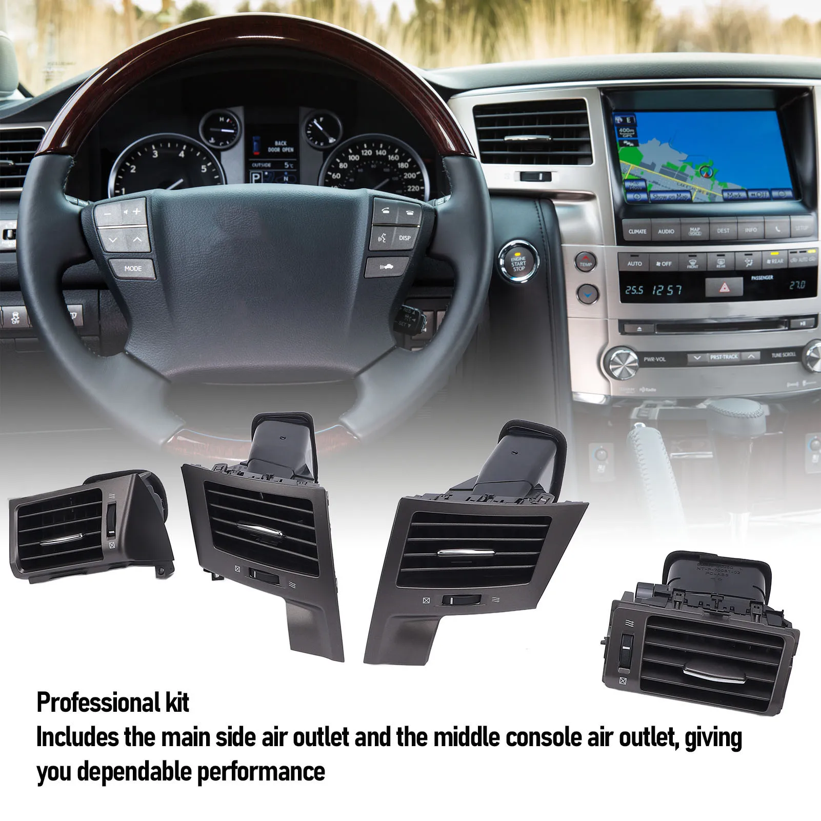 Front Center AC Air Outlet Kit Scratch Proof Stylish Anti Aging Center Console Dashboard Air Vent Panel for LX570 2007 To 2015
Front Center AC Air Outlet Kit Scratch Proof Stylish Anti Aging Center Console Dashboard Air Vent Panel for LX570 2007 To 2015