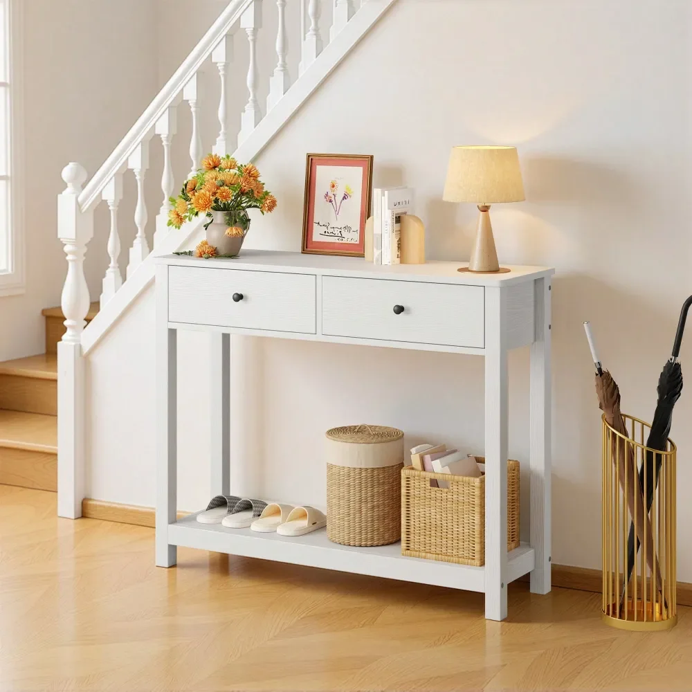Console Sofa Table With 2 Drawers, 3Tier Narrow Wood Accent Sofa Entryway Table With Storage Shelf For Hallway, Living Room,Whi
Console Sofa Table With 2 Drawers, 3Tier Narrow Wood Accent Sofa Entryway Table With Storage Shelf For Hallway, Living Room,Whi