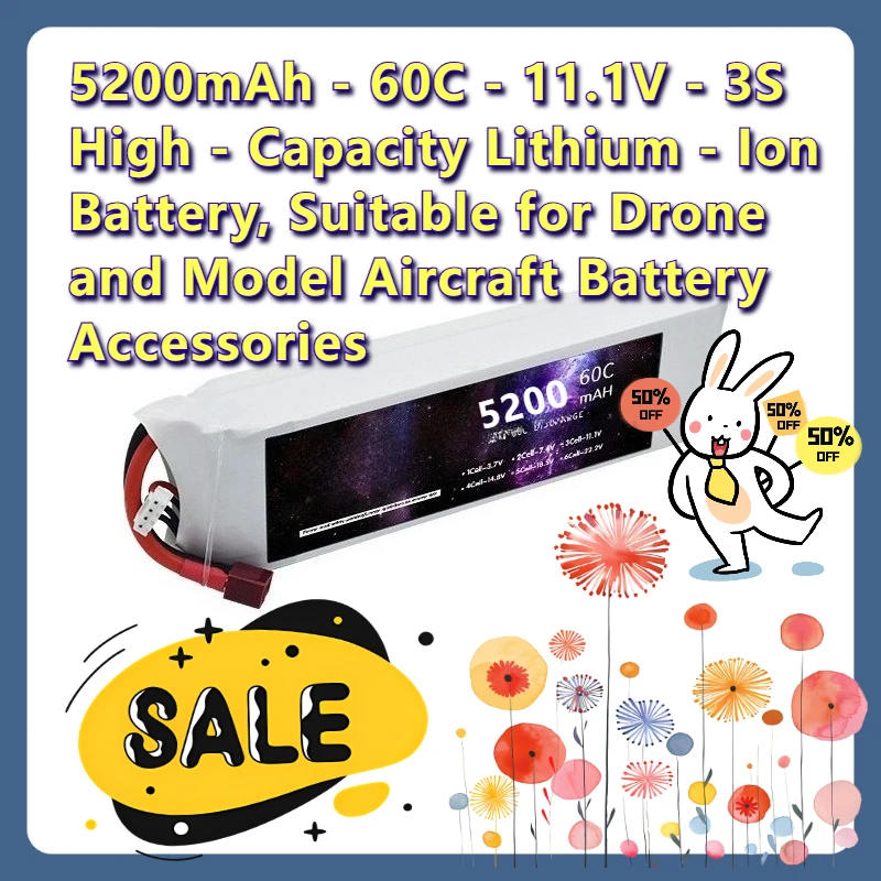 5200mAh 60C 11.1V 3S for Drone and Model Aircraft Battery Accessories High - Capacity Lithium - Ion Battery
5200mAh 60C 11.1V 3S for Drone and Model Aircraft Battery Accessories High - Capacity Lithium - Ion Battery