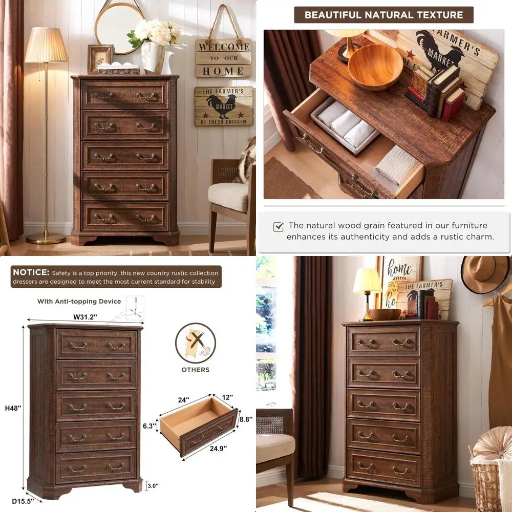 Rustic 48 Tall Wood Chest with Natural Texture, Vintage Style Storage Drawers for Bedroom or Living Room
Rustic 48 Tall Wood Chest with Natural Texture, Vintage Style Storage Drawers for Bedroom or Living Room