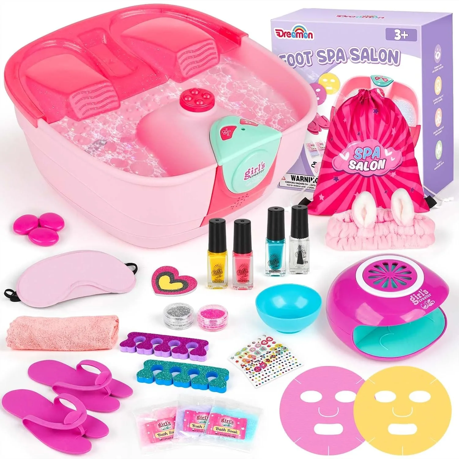 Kids Foot Spa & Nail Kit, Manicure Pedicure Toy Set with Foot Bath, Nail Dryer, Masks - Spa Day Gift for Girls 6-12
Kids Foot Spa & Nail Kit, Manicure Pedicure Toy Set with Foot Bath, Nail Dryer, Masks - Spa Day Gift for Girls 6-12