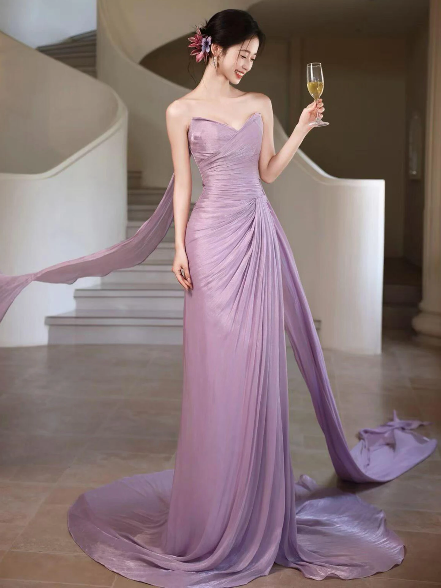Elegant Purple Bridal Gown with Strapless Design for Engagement Parties Wedding Ceremonies And Banquets Long Evening Dress
Elegant Purple Bridal Gown with Strapless Design for Engagement Parties Wedding Ceremonies And Banquets Long Evening Dress