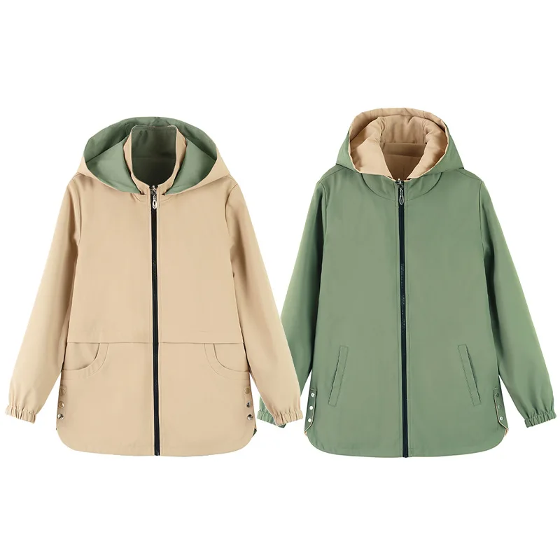 Двусторонняя одежда, ветровки средней длины, женская одежда, весенне-осенний новый плащ с капюшоном, модный универсальный повседневный женский топ
Двусторонняя одежда, ветровки средней длины, женская одежда, весенне-осенний новый плащ с капюшоном, модный универсальный повседневный женский топ