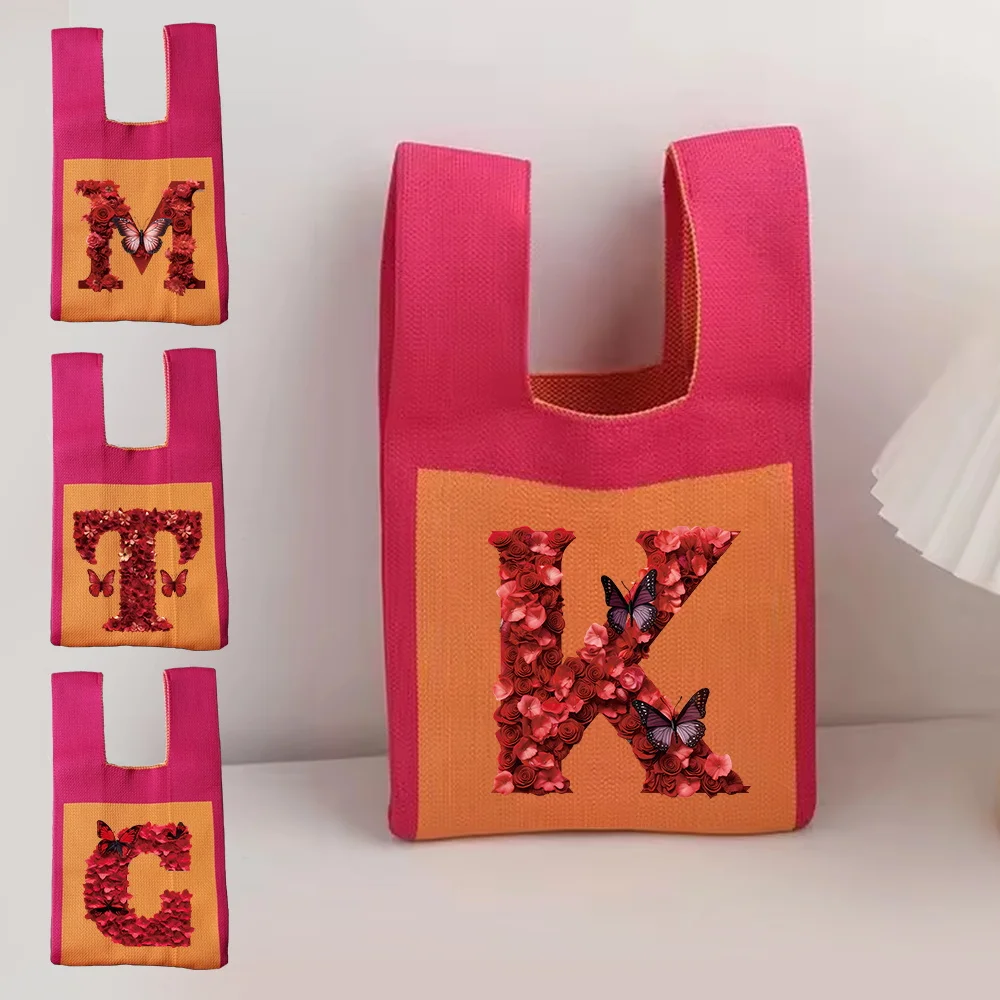 Wrist Tote Bag Shopping Knot Bags Handmade Knit Handbag Coin Purse Organizer Wallet Autumn Winter Red Rose Letter Print Series
Wrist Tote Bag Shopping Knot Bags Handmade Knit Handbag Coin Purse Organizer Wallet Autumn Winter Red Rose Letter Print Series