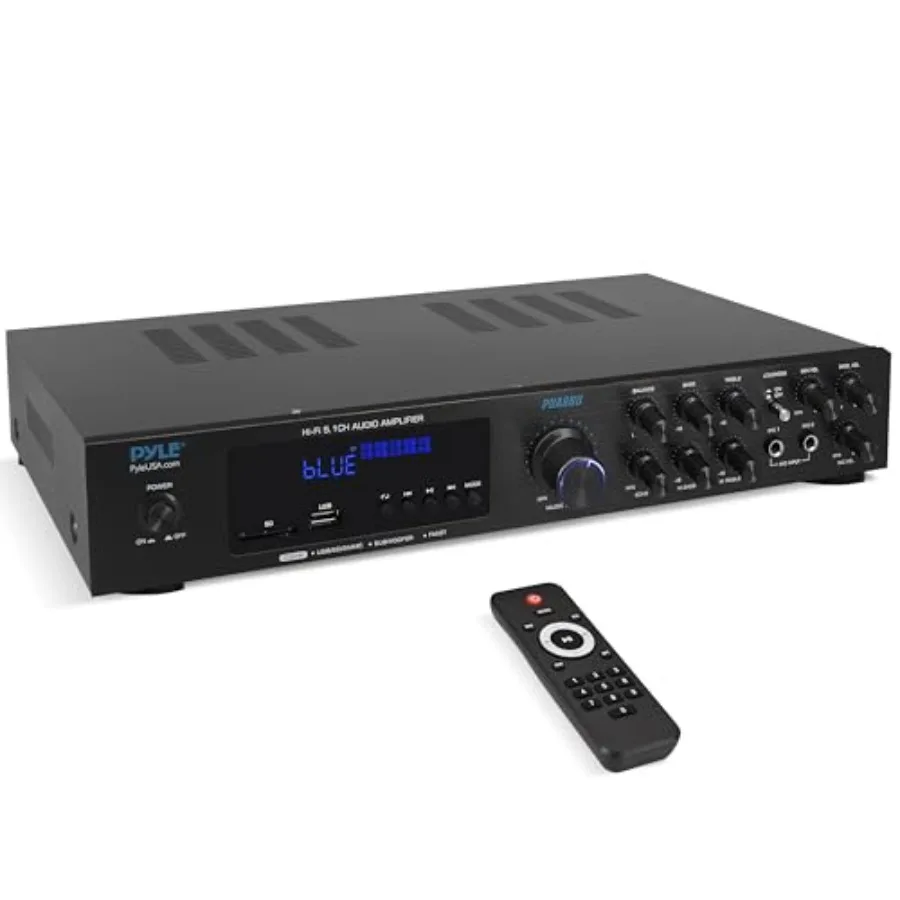 Bluetooth 5.1 amplifier for home audio, theater, and karaoke; black ABS plastic; 5-channel output with subwoofer out, dual mic
Bluetooth 5.1 amplifier for home audio, theater, and karaoke; black ABS plastic; 5-channel output with subwoofer out, dual mic