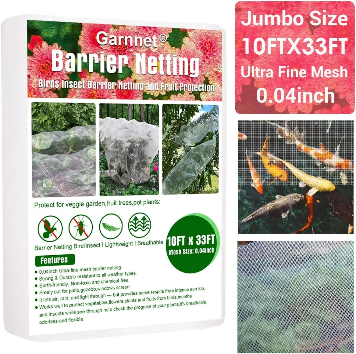 Ultra Fine Mesh Garden Netting 10x33ft - Protect Plants from Bugs, Birds & Insects - Reusable Row Cover for Vegetables & Flowers
Ultra Fine Mesh Garden Netting 10x33ft - Protect Plants from Bugs, Birds & Insects - Reusable Row Cover for Vegetables & Flowers