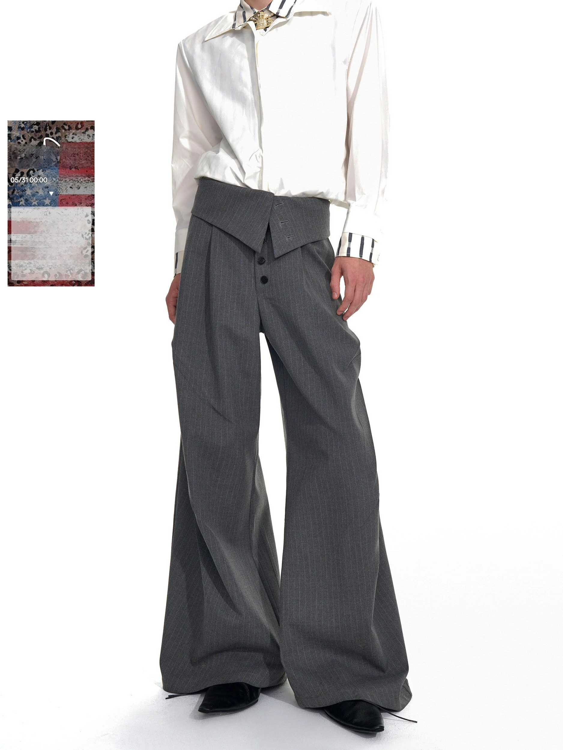 Grey Casual Loose Men's Suit Pants Foldable Waist Sword Stripe Design Polyester Cotton Blend Youth Fashion Autumn Wear
Grey Casual Loose Men's Suit Pants Foldable Waist Sword Stripe Design Polyester Cotton Blend Youth Fashion Autumn Wear