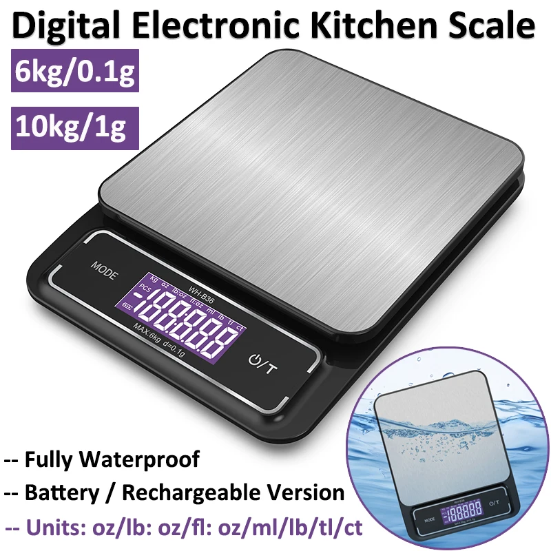 6kg/0.1g 10kg/1g Digital Electronic Kitchen Scale LCD Display Fully Waterproof Stainless Steel Measuring Weighing Baking Tool
6kg/0.1g 10kg/1g Digital Electronic Kitchen Scale LCD Display Fully Waterproof Stainless Steel Measuring Weighing Baking Tool