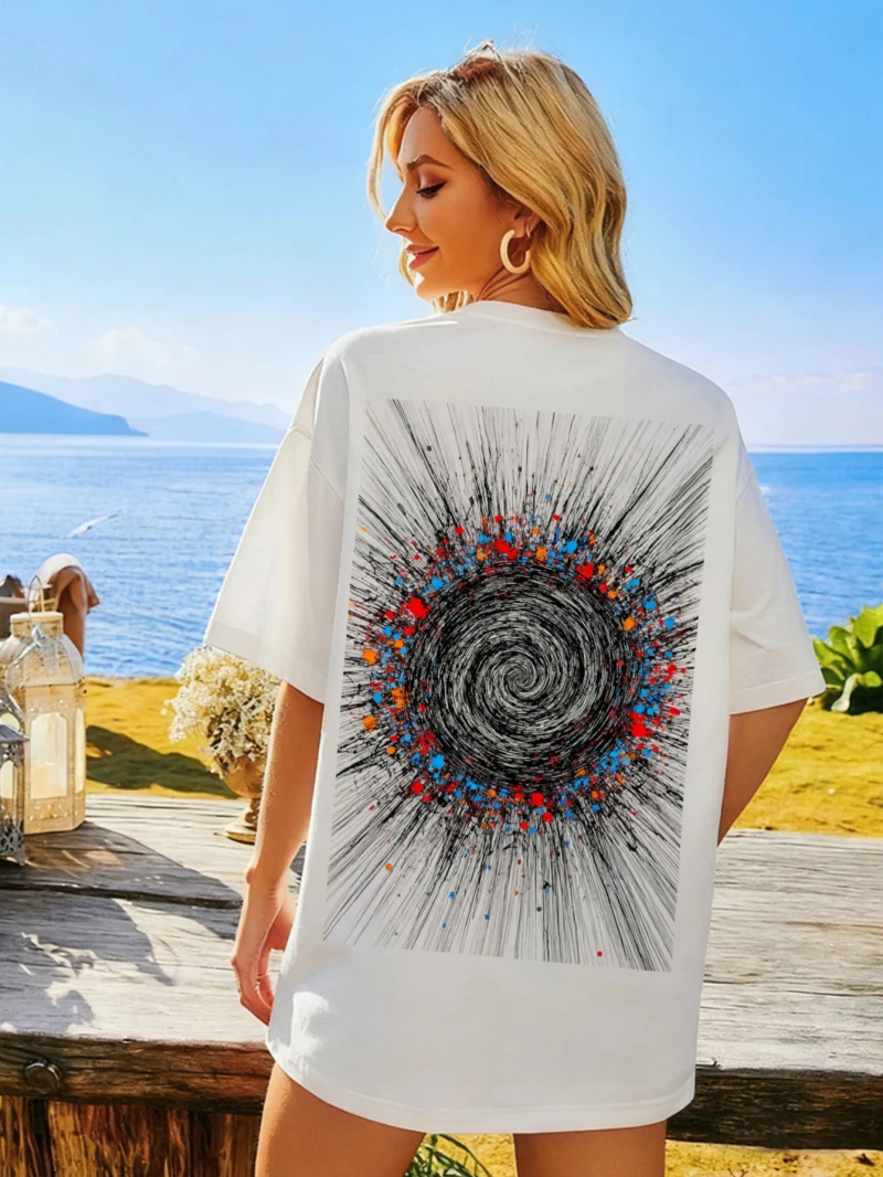 Женская футболка с принтом, свободная белая футболка с короткими рукавами, спиральная туманность, абстрактный художественный принт, летняя пляжная одежда для отдыха
Женская футболка с принтом, свободная белая футболка с короткими рукавами, спиральная туманность, абстрактный художественный принт, летняя пляжная одежда для отдыха