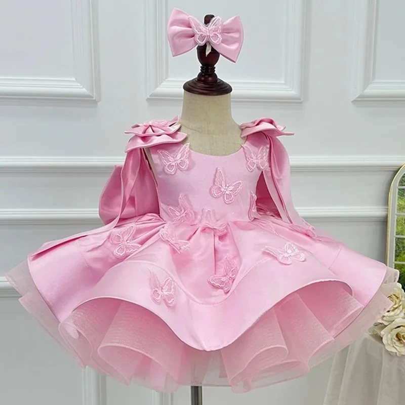 Custom Flower Girl Dress Wedding Gown Birthday Party Pageant 3D Butterfly Satin Baby Dress With Bow Headband فساتين اطفال
Custom Flower Girl Dress Wedding Gown Birthday Party Pageant 3D Butterfly Satin Baby Dress With Bow Headband فساتين اطفال